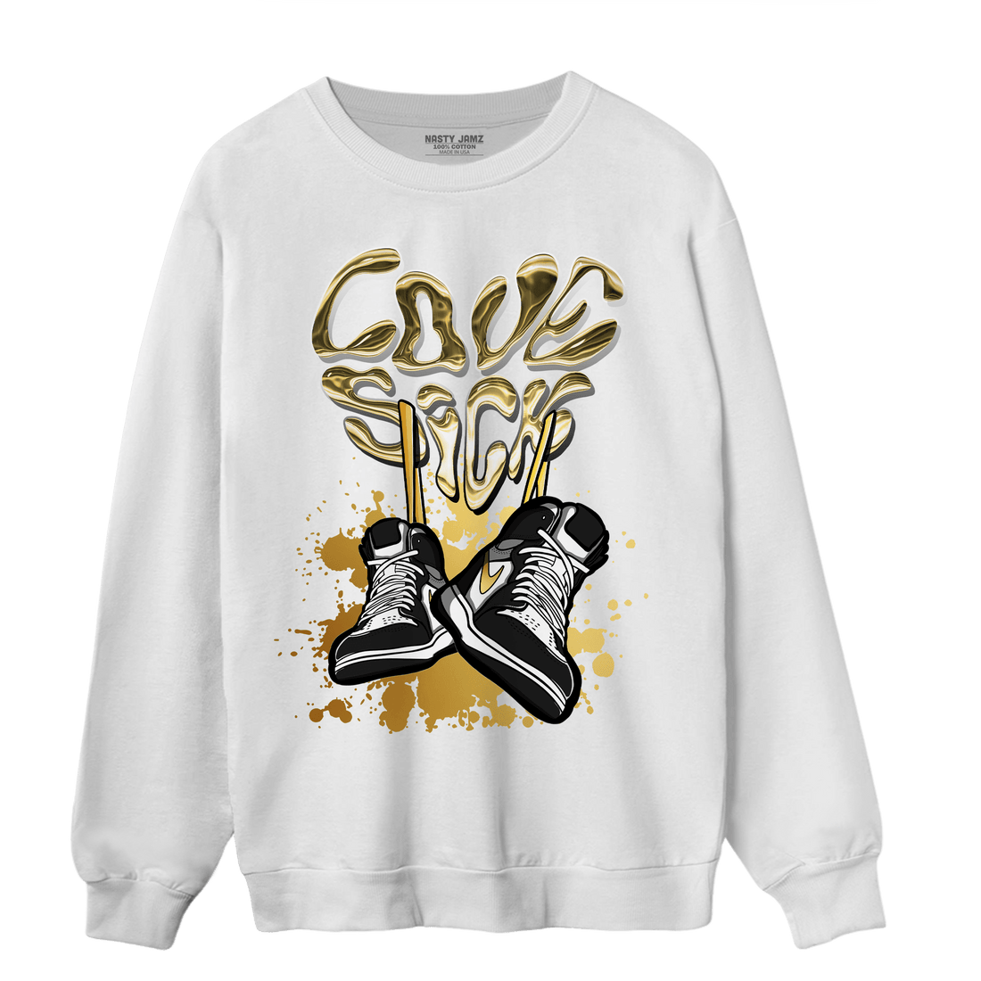 Mid SE Black Gold 1s Sweatshirt Match Sneaker Love Sick - NastyJamz