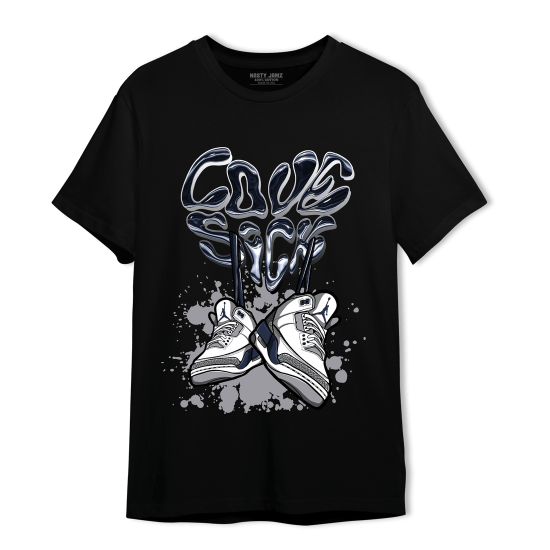 White Navy 3s T Shirt Match Sneaker Love Sick - NastyJamz