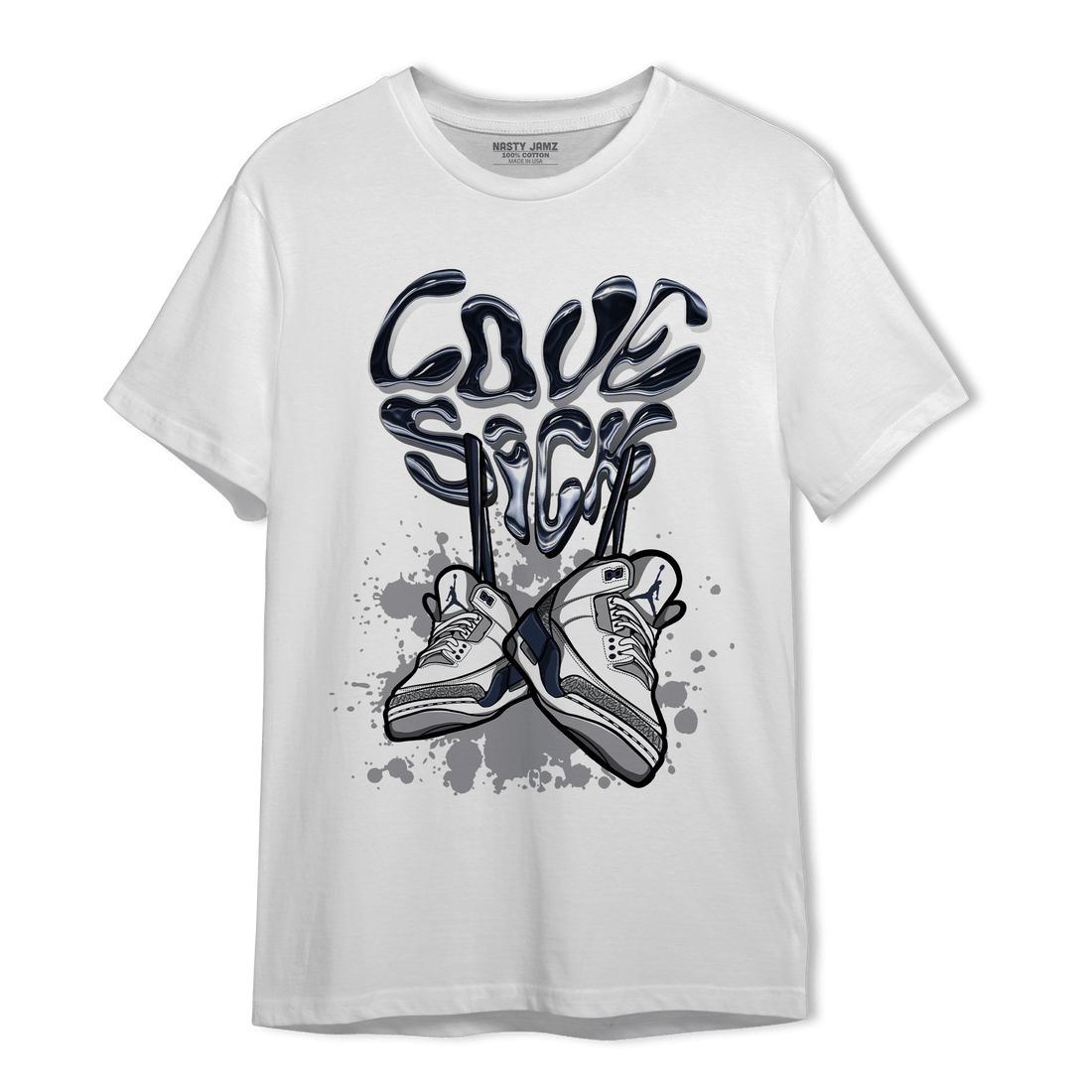 White Navy 3s T Shirt Match Sneaker Love Sick - NastyJamz