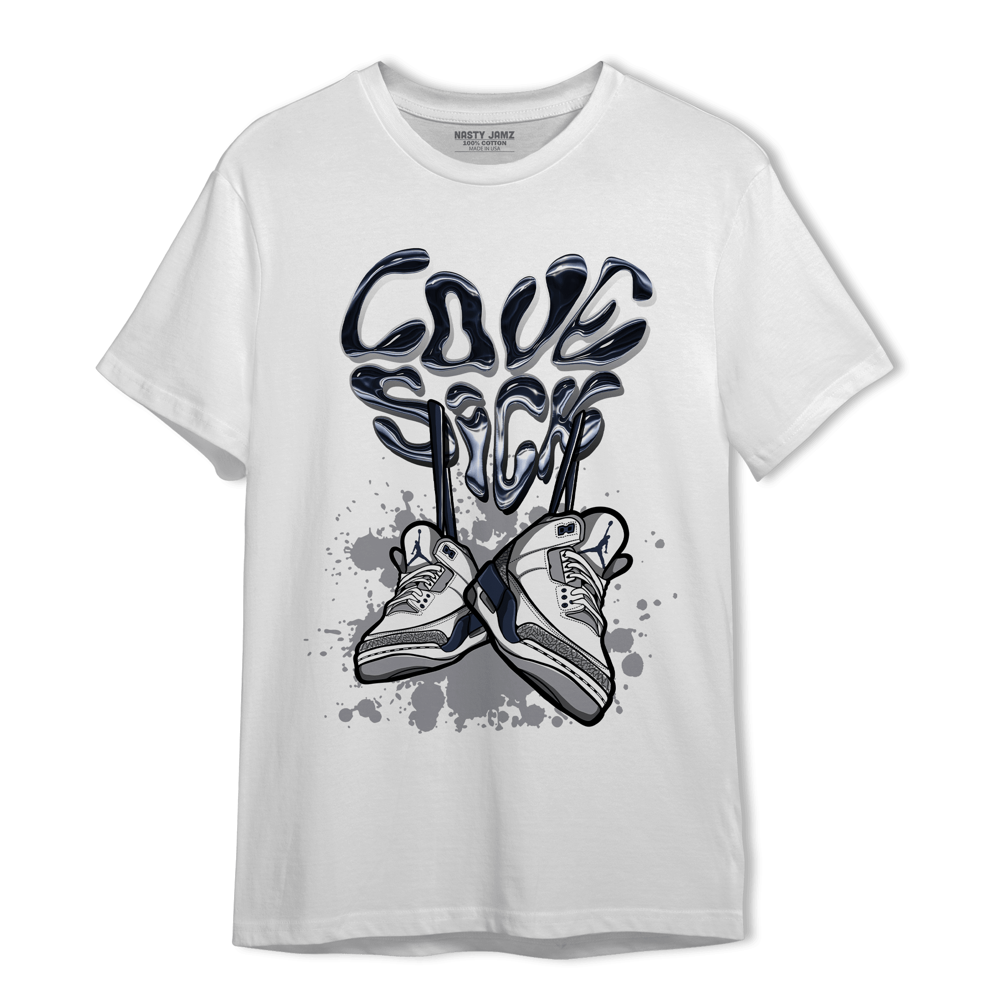 White Navy 3s T Shirt Match Sneaker Love Sick - NastyJamz