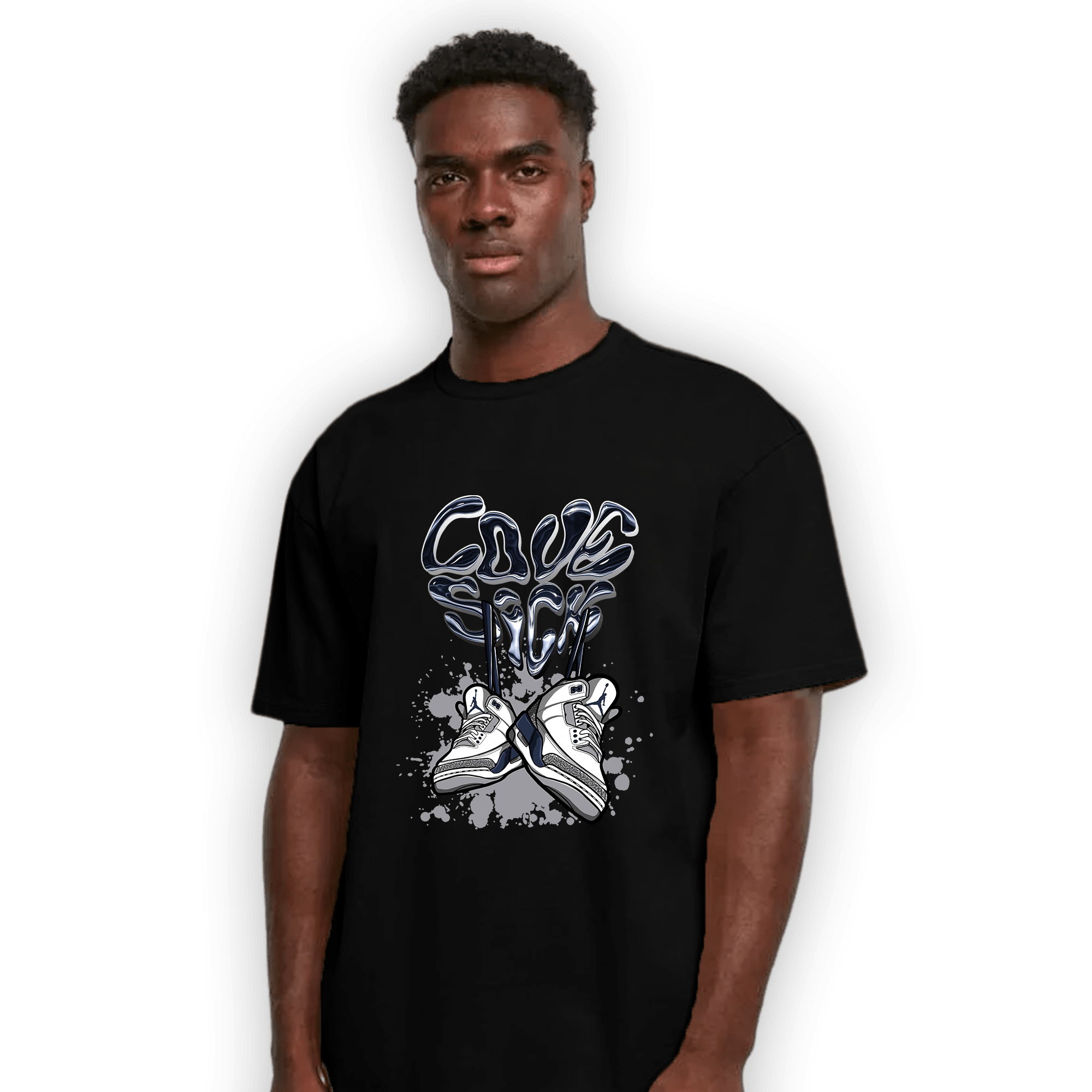 White Navy 3s T Shirt Match Sneaker Love Sick - NastyJamz