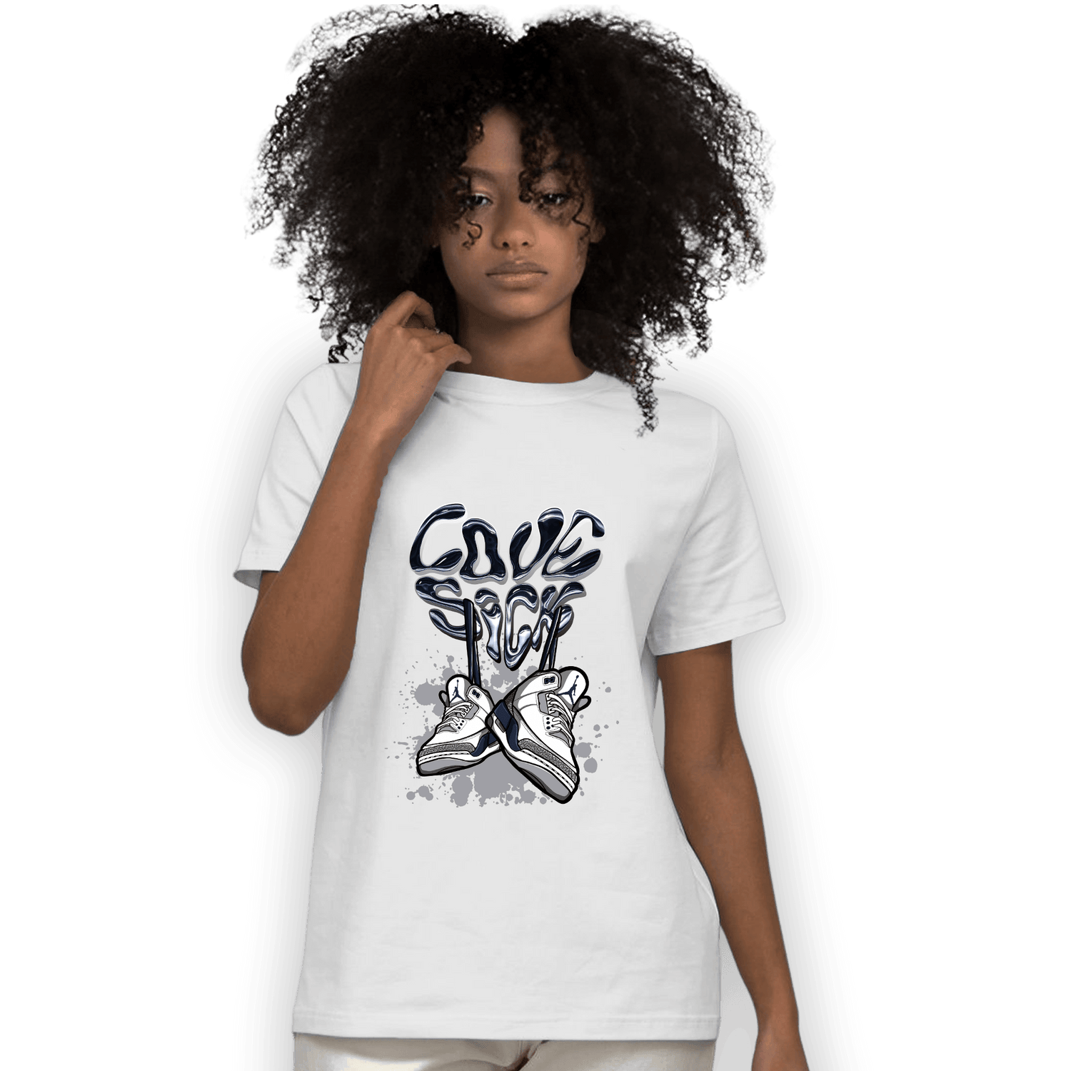 White Navy 3s T Shirt Match Sneaker Love Sick - NastyJamz