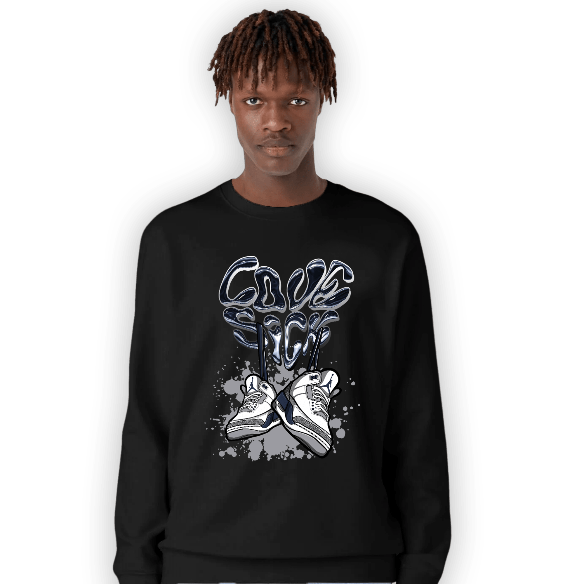 White Navy 3s Sweatshirt Match Sneaker Love Sick - NastyJamz