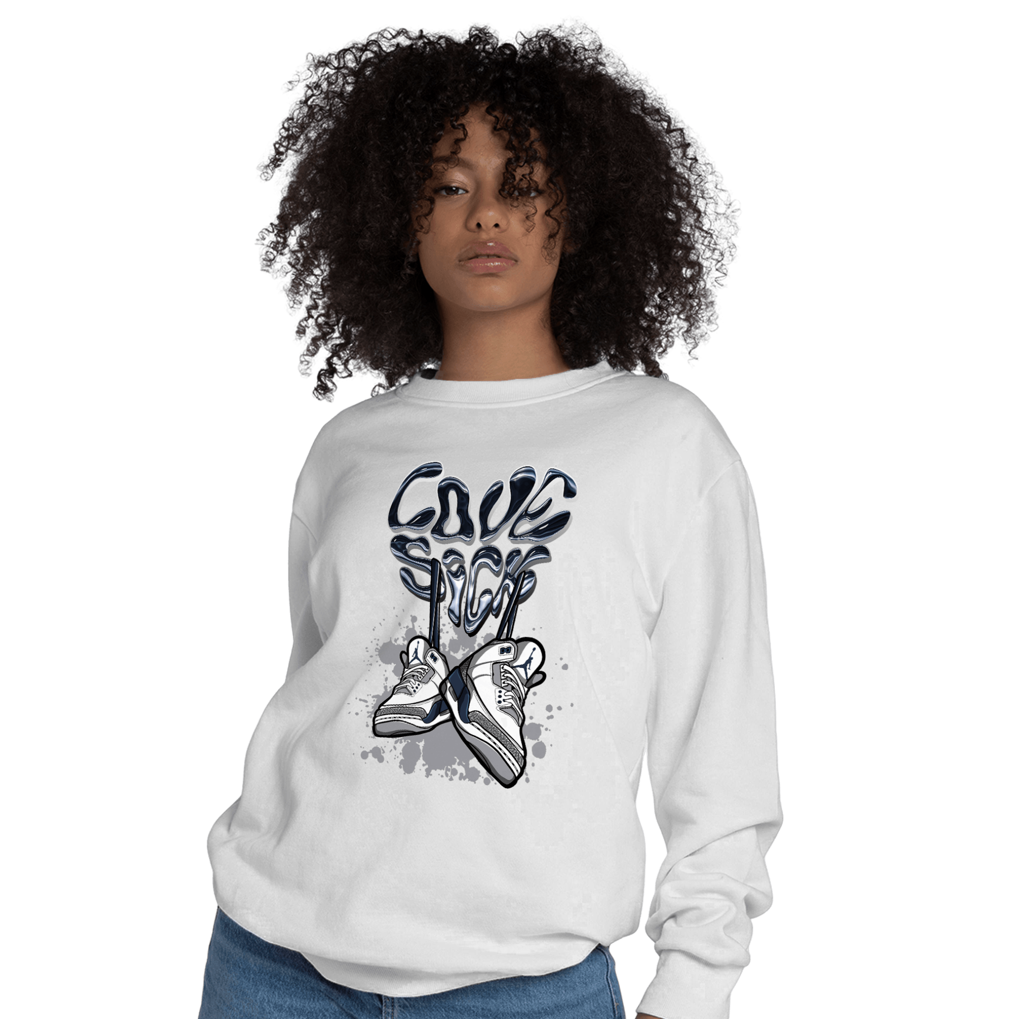White Navy 3s Sweatshirt Match Sneaker Love Sick - NastyJamz
