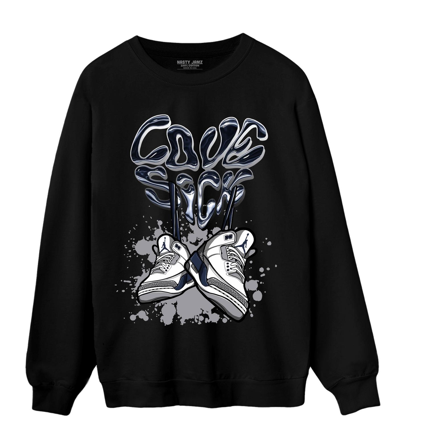White Navy 3s Sweatshirt Match Sneaker Love Sick - NastyJamz