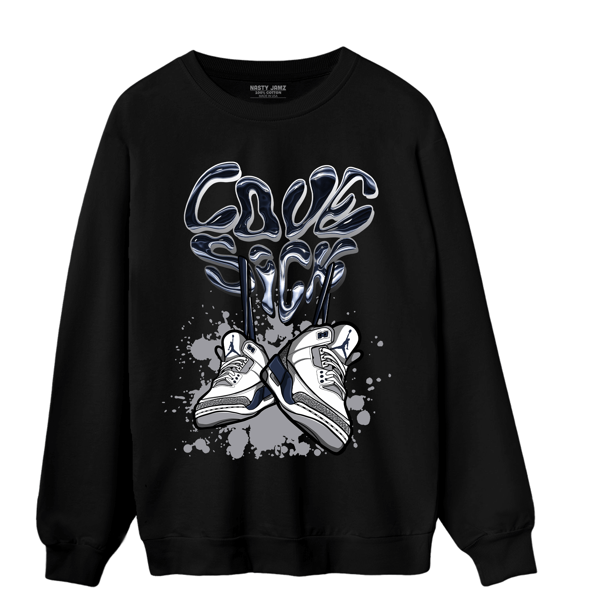 White Navy 3s Sweatshirt Match Sneaker Love Sick - NastyJamz