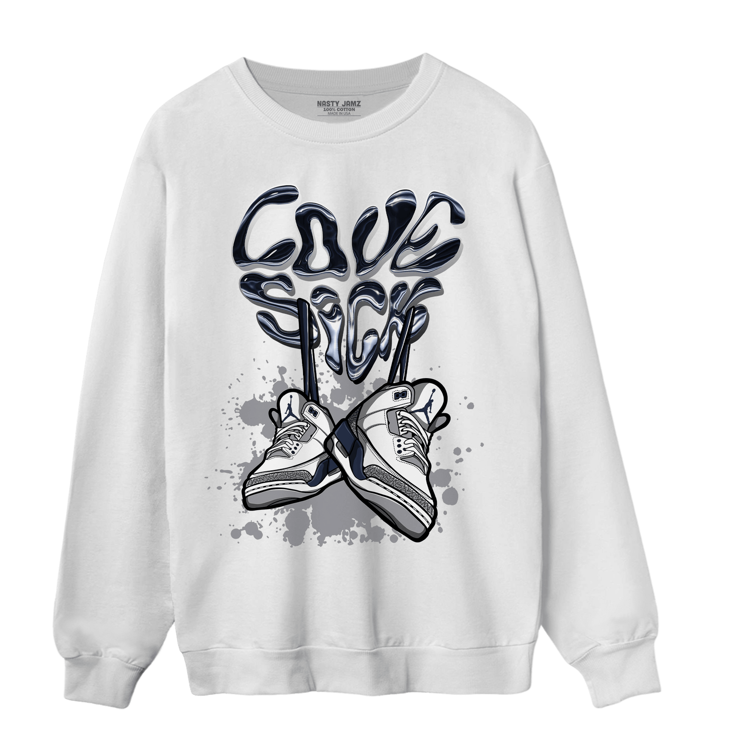 White Navy 3s Sweatshirt Match Sneaker Love Sick - NastyJamz