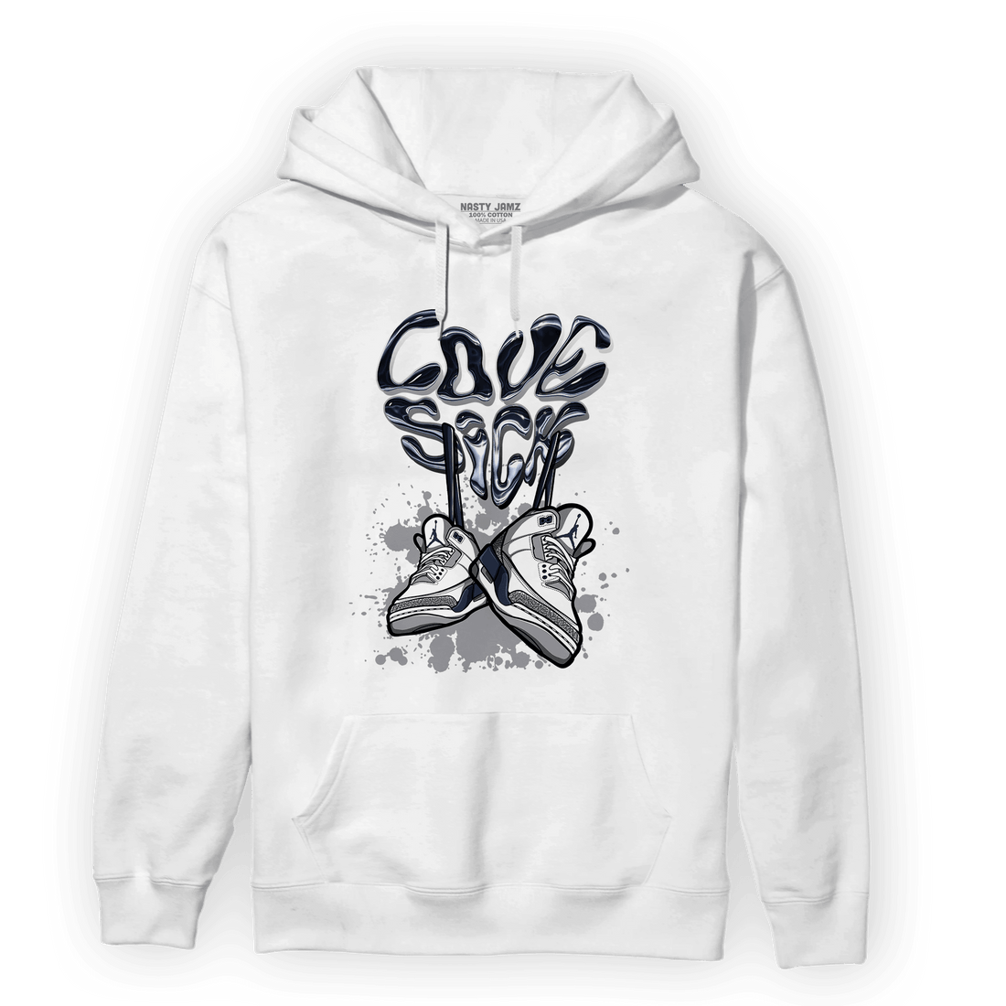 White Navy 3s Hoodie Match Sneaker Love Sick - NastyJamz