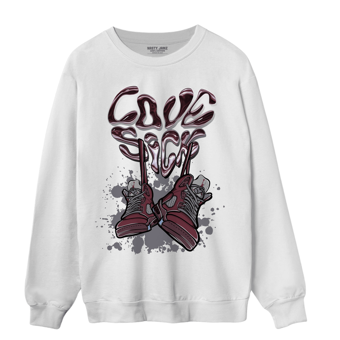 Burgundy 5s Sweatshirt Match Sneaker Love Sick - NastyJamz