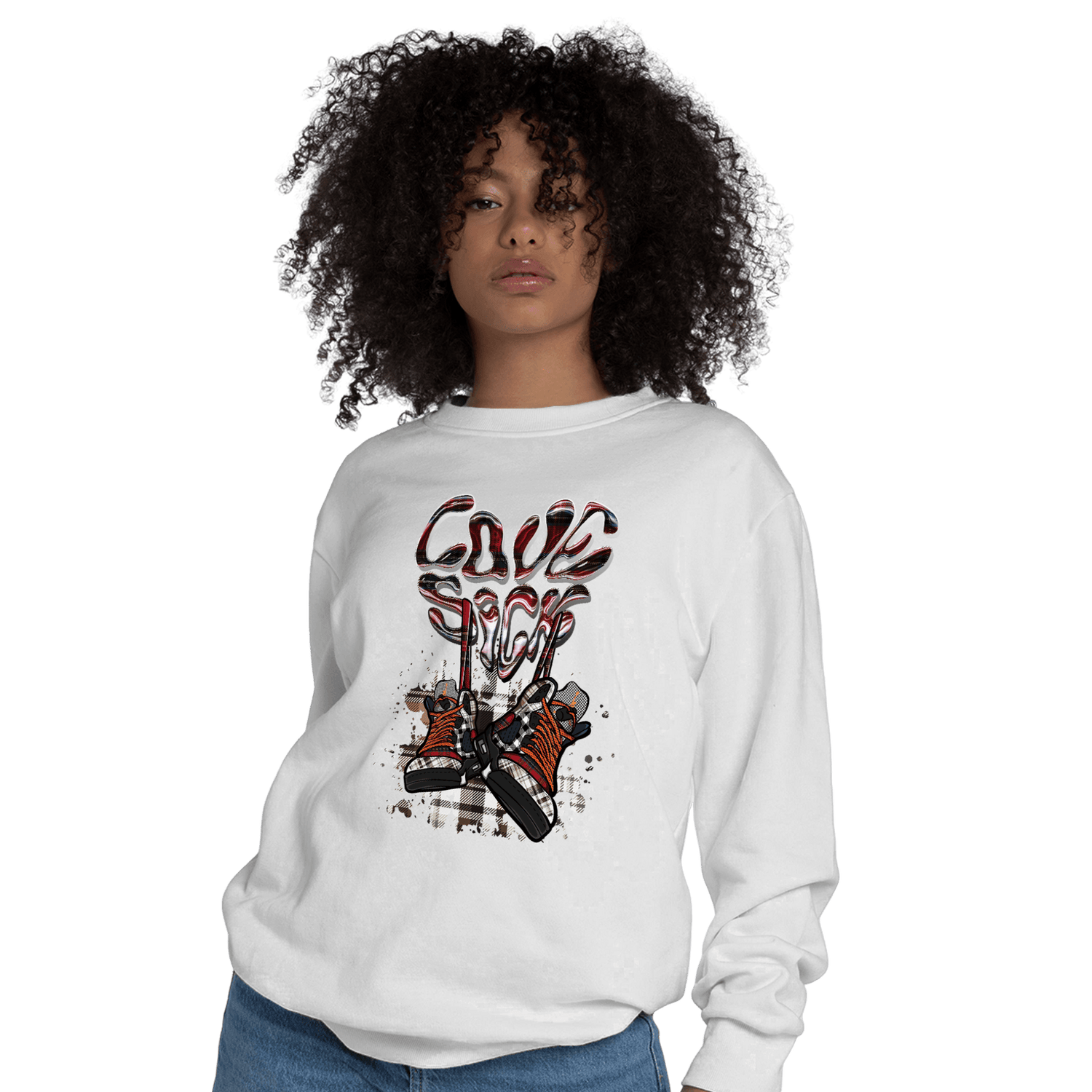 Plaid 5s Sweatshirt Match Sneaker Love Sick - NastyJamz