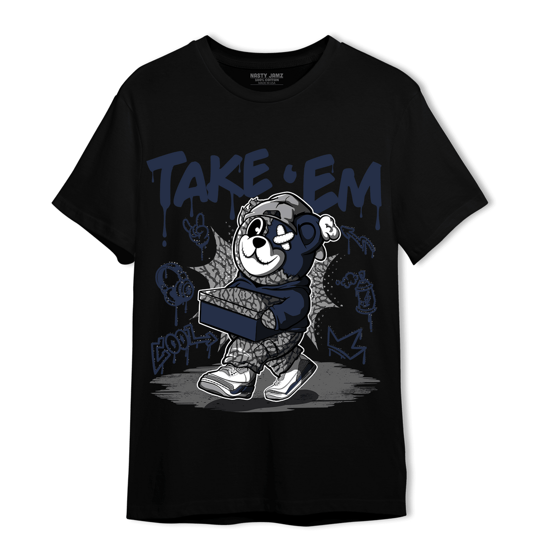 White Navy 3s T Shirt Match Take &