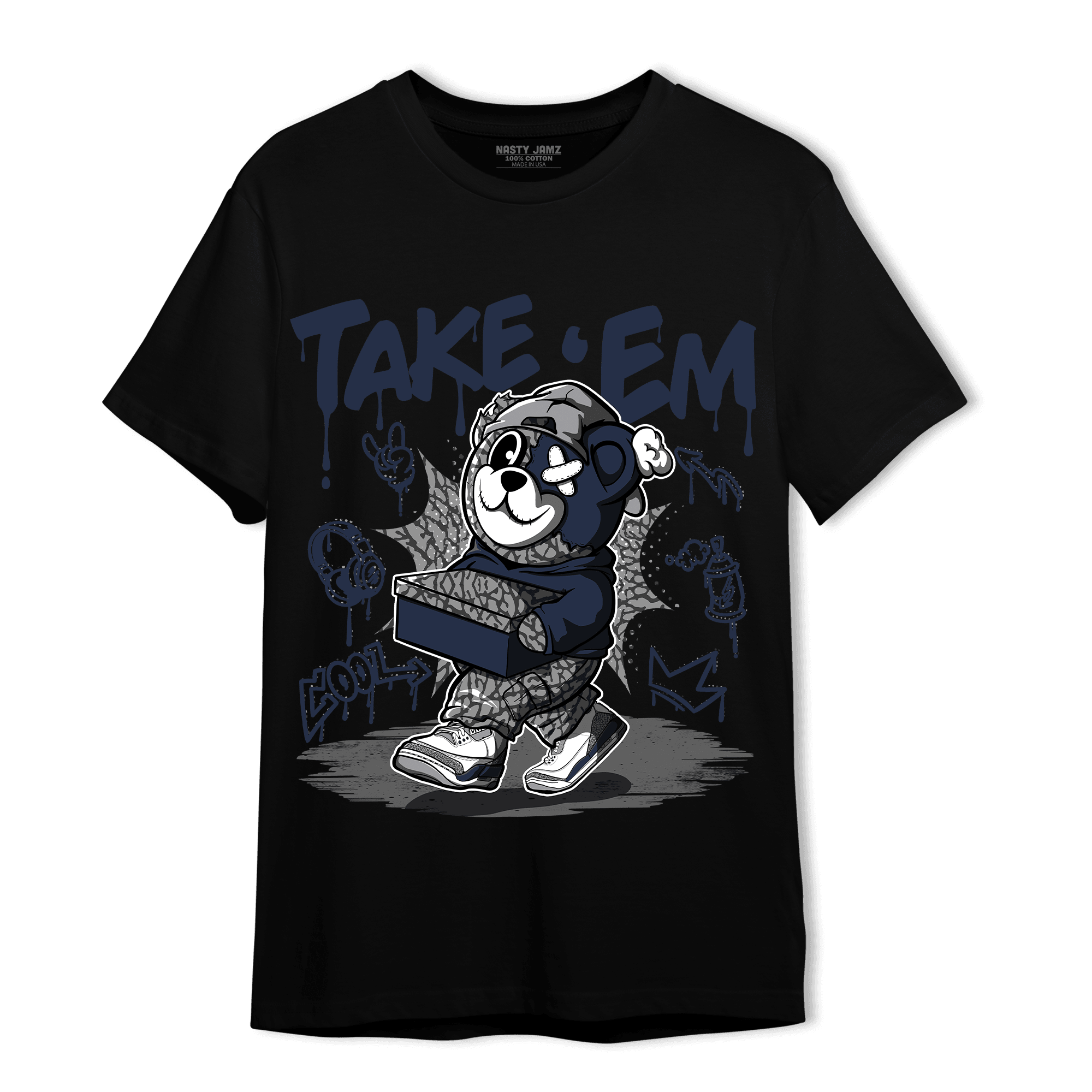 White Navy 3s T Shirt Match Take &