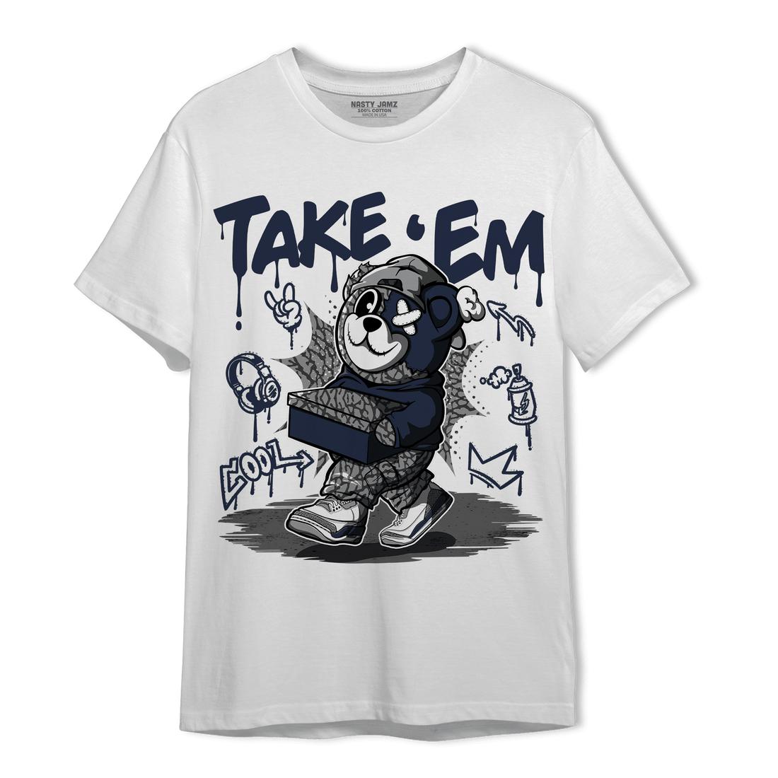 White Navy 3s T Shirt Match Take &