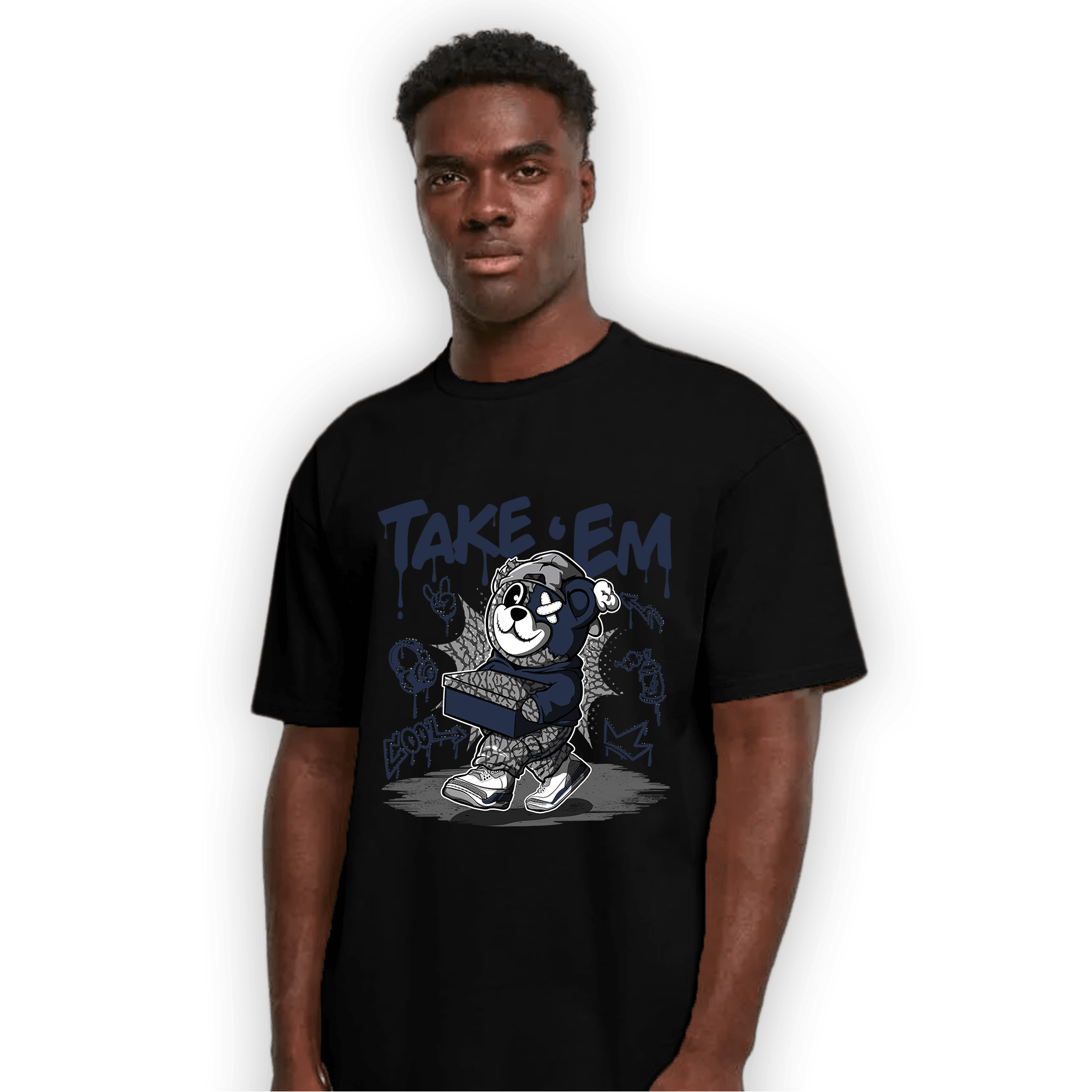 White Navy 3s T Shirt Match Take &