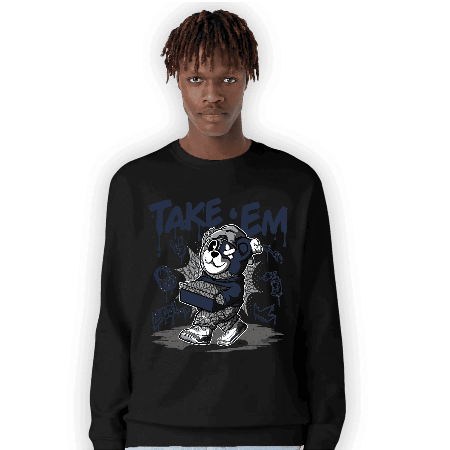 White Navy 3s Sweatshirt Match Take &