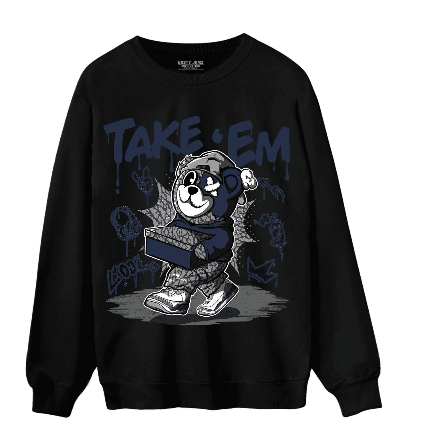 White Navy 3s Sweatshirt Match Take &