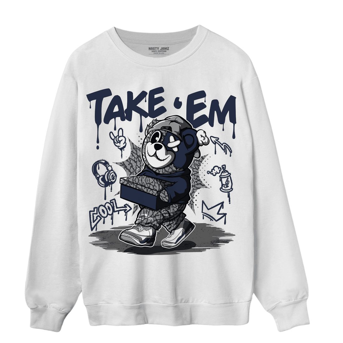 White Navy 3s Sweatshirt Match Take &
