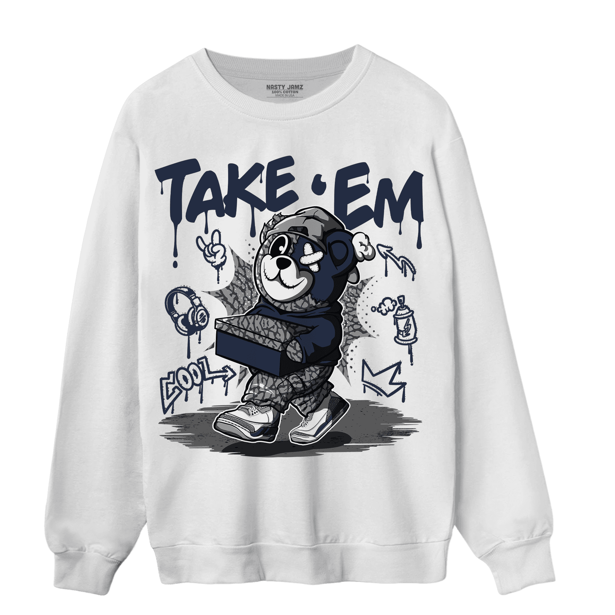 White Navy 3s Sweatshirt Match Take &