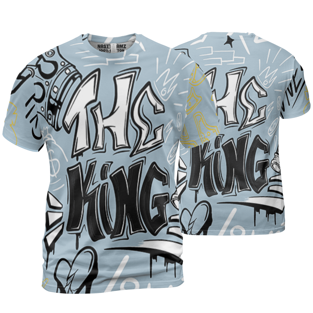 Blue Grey 13s T Shirt Match The King 3D All-Over Print Graffiti - NastyJamz