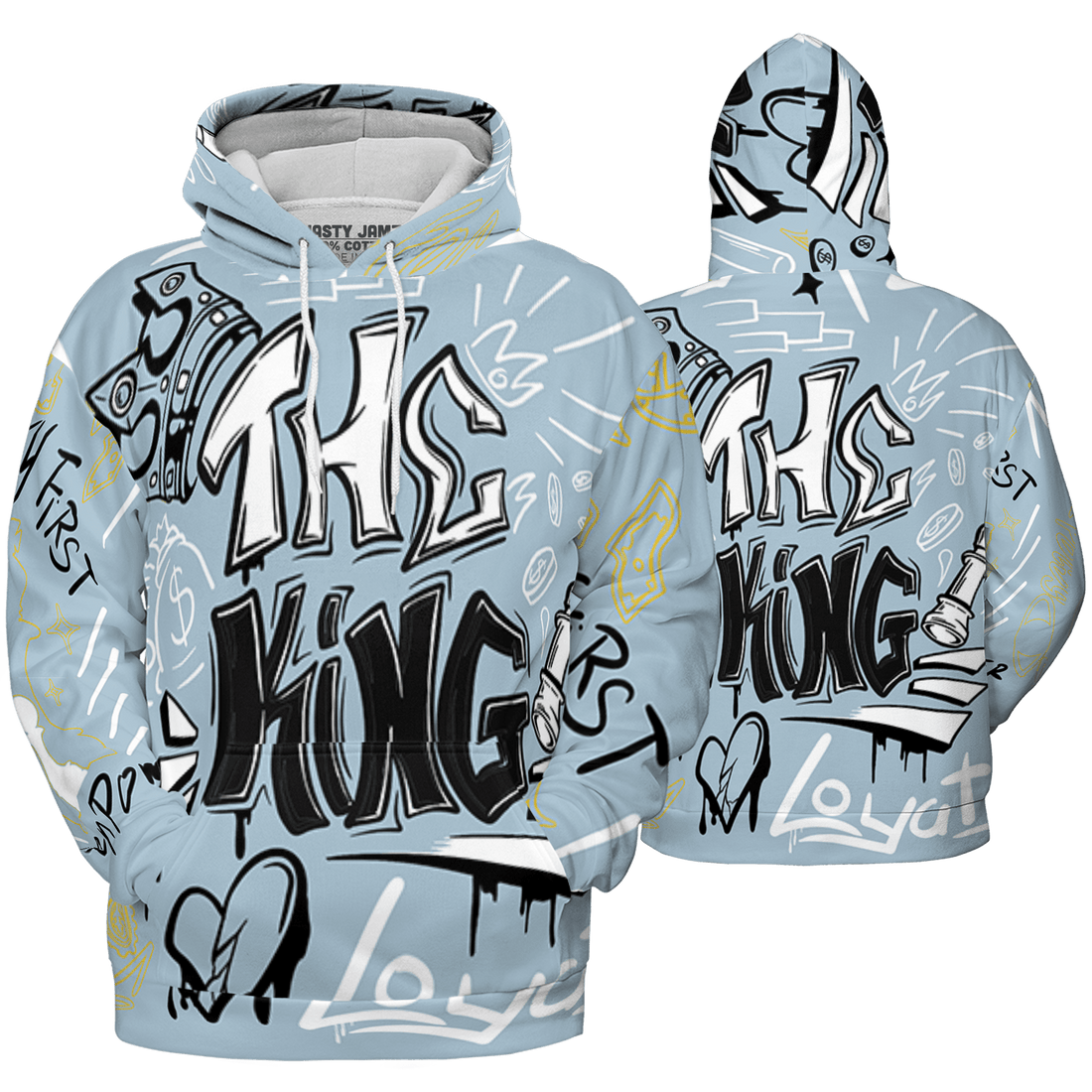 Blue Grey 13s Hoodie Match The King 3D All-Over Print Graffiti - NastyJamz
