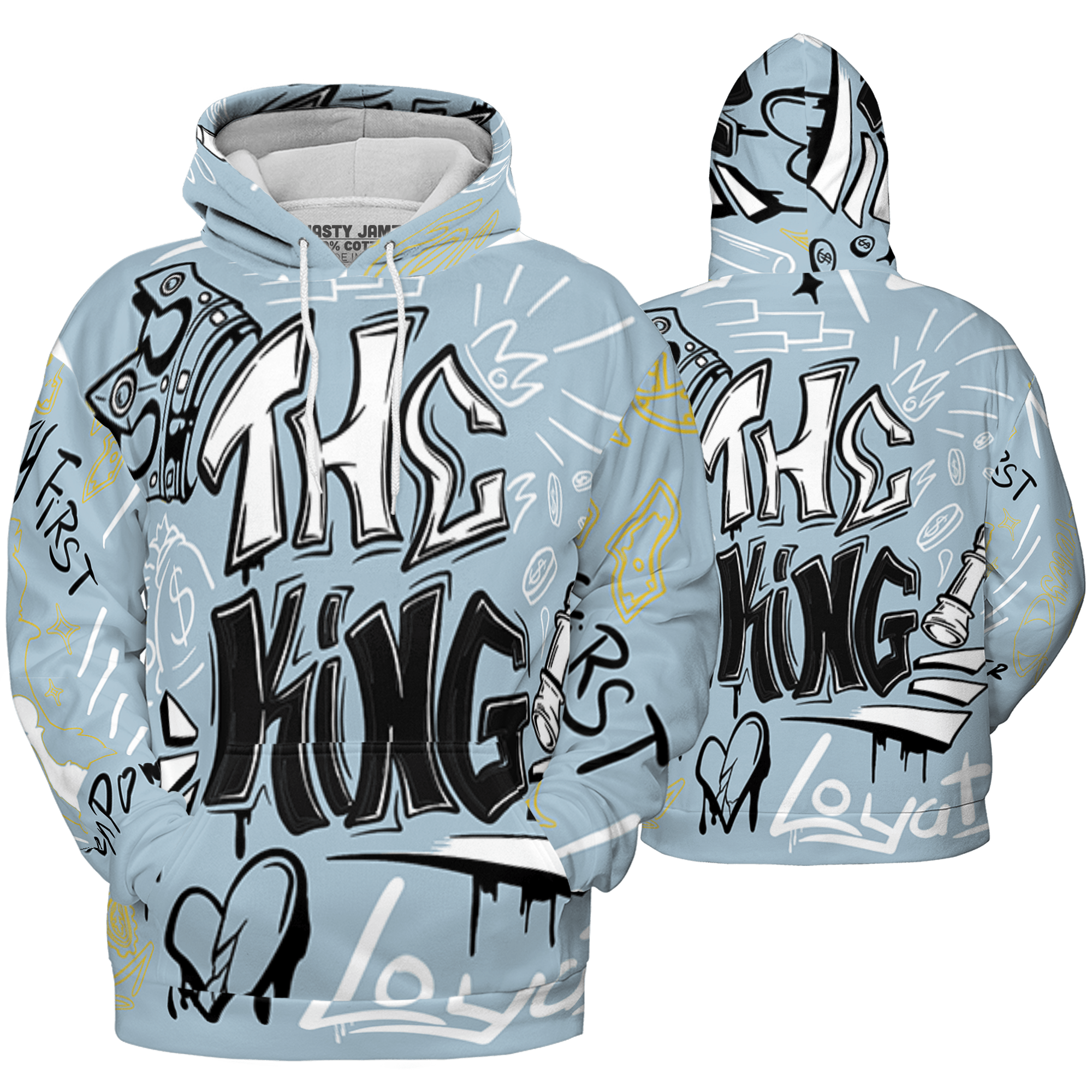 Blue Grey 13s Hoodie Match The King 3D All-Over Print Graffiti - NastyJamz