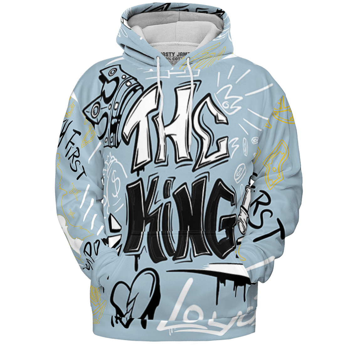 Blue Grey 13s Hoodie Match The King 3D All-Over Print Graffiti - NastyJamz