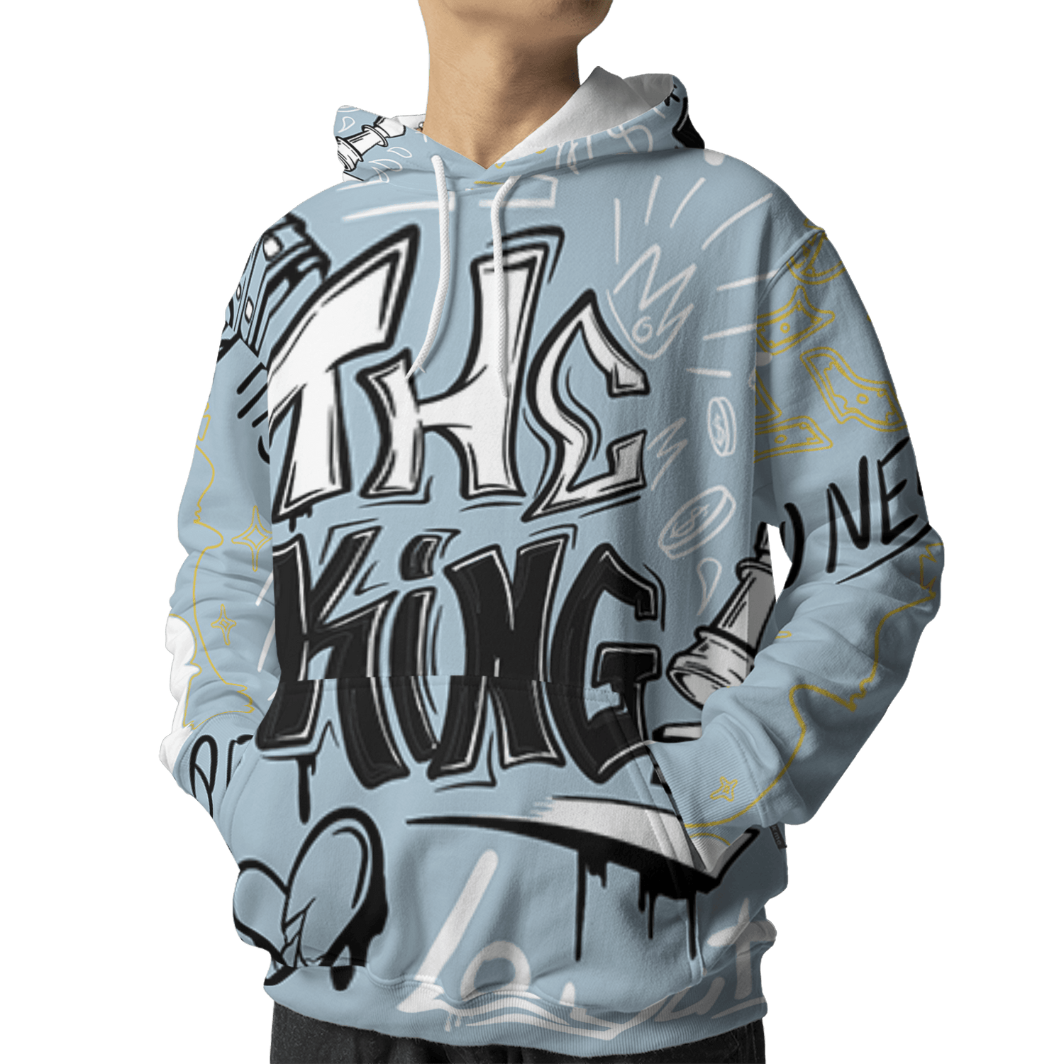 Blue Grey 13s Hoodie Match The King 3D All-Over Print Graffiti - NastyJamz
