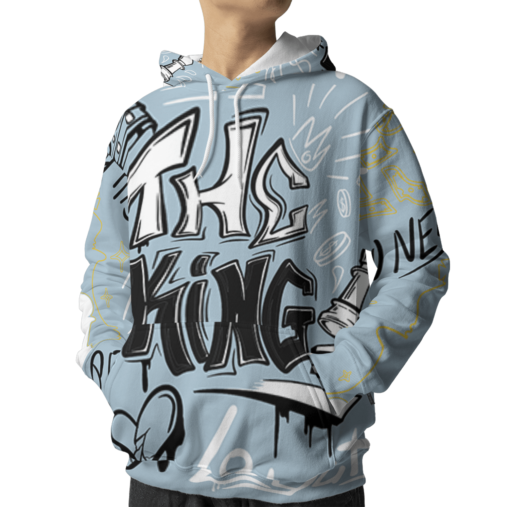 Blue Grey 13s Hoodie Match The King 3D All-Over Print Graffiti - NastyJamz