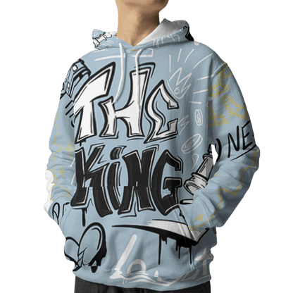 Blue Grey 13s Hoodie Match The King 3D All-Over Print Graffiti - NastyJamz