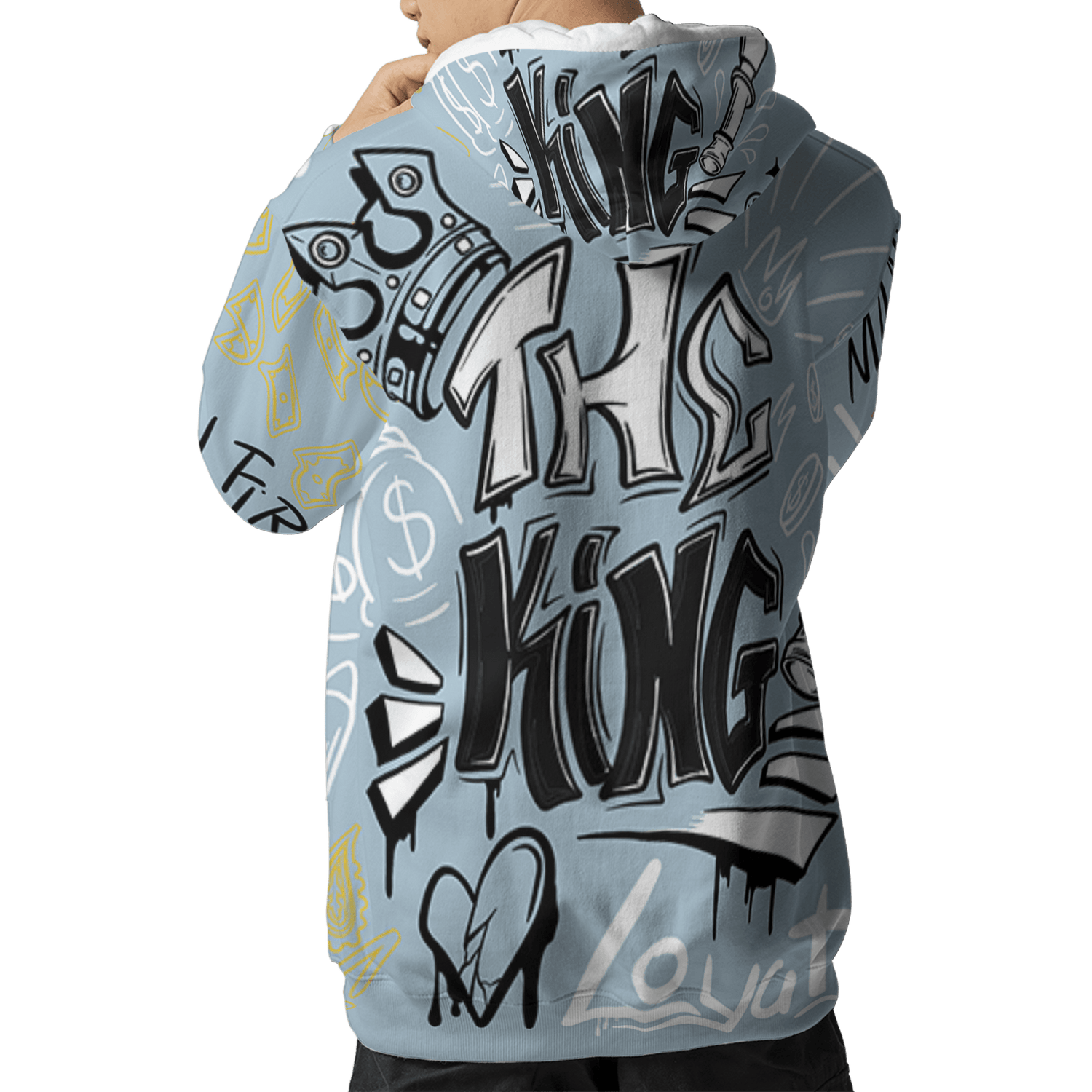 Blue Grey 13s Hoodie Match The King 3D All-Over Print Graffiti - NastyJamz
