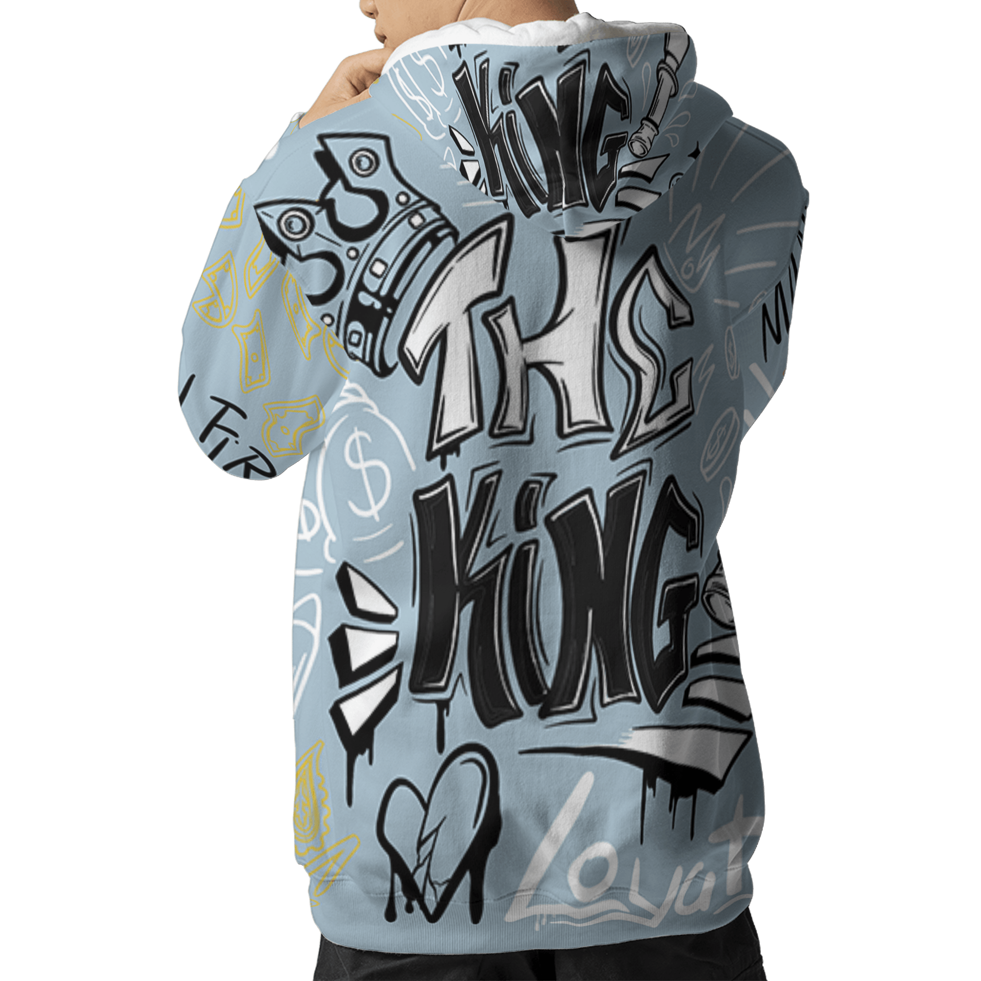Blue Grey 13s Hoodie Match The King 3D All-Over Print Graffiti - NastyJamz