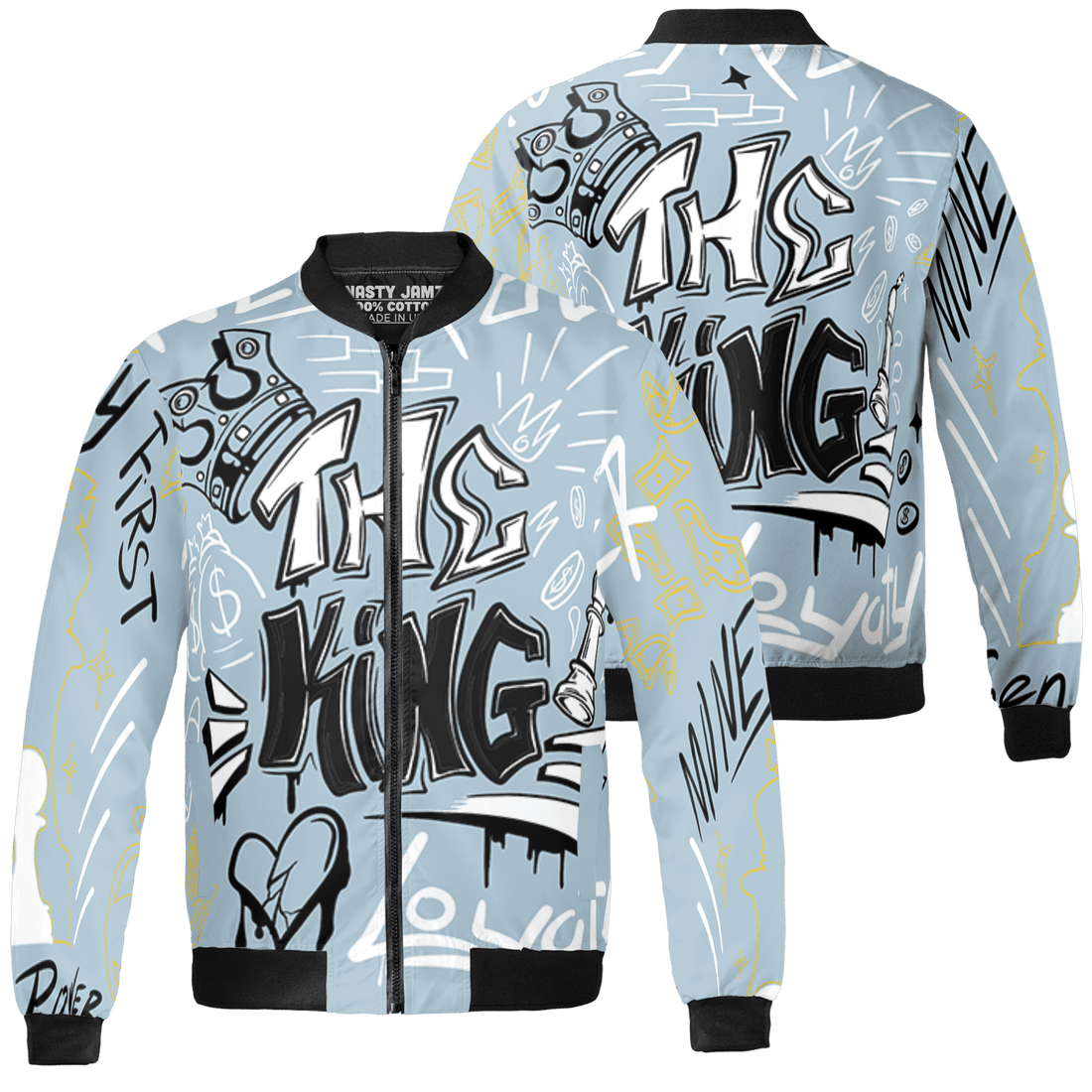 Blue Grey 13s Jacket Match The King 3D All-Over Print Graffiti - NastyJamz