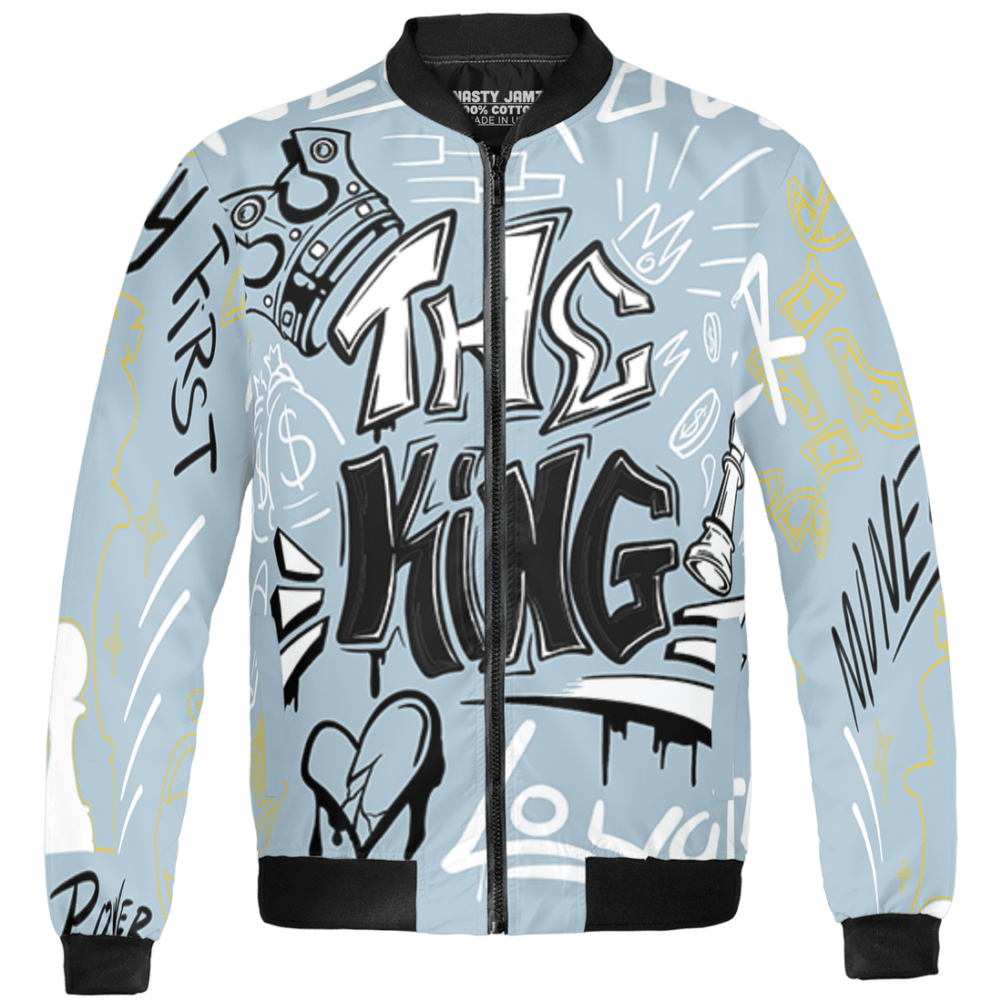 Blue Grey 13s Jacket Match The King 3D All-Over Print Graffiti - NastyJamz