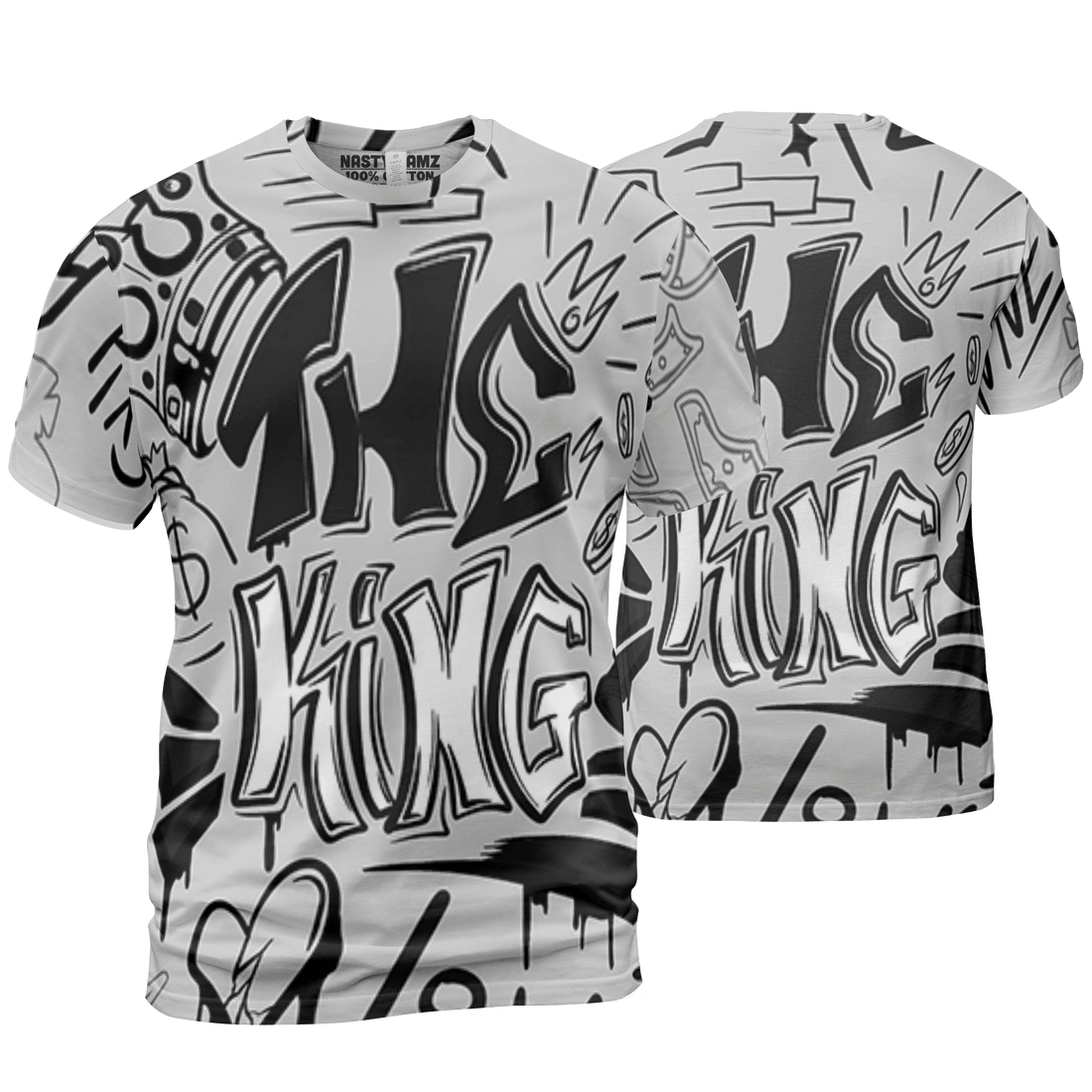 Retro High OG Black White 1s T Shirt Match The King 3D All-Over Print Graffiti - NastyJamz