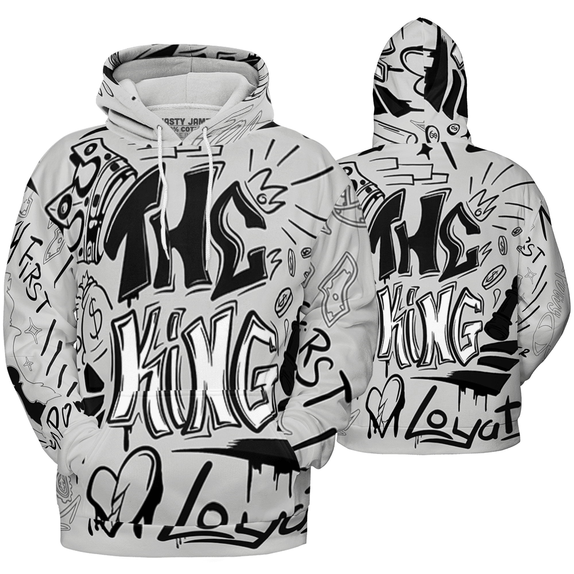 Retro High OG Black White 1s Hoodie Match The King 3D All-Over Print Graffiti - NastyJamz