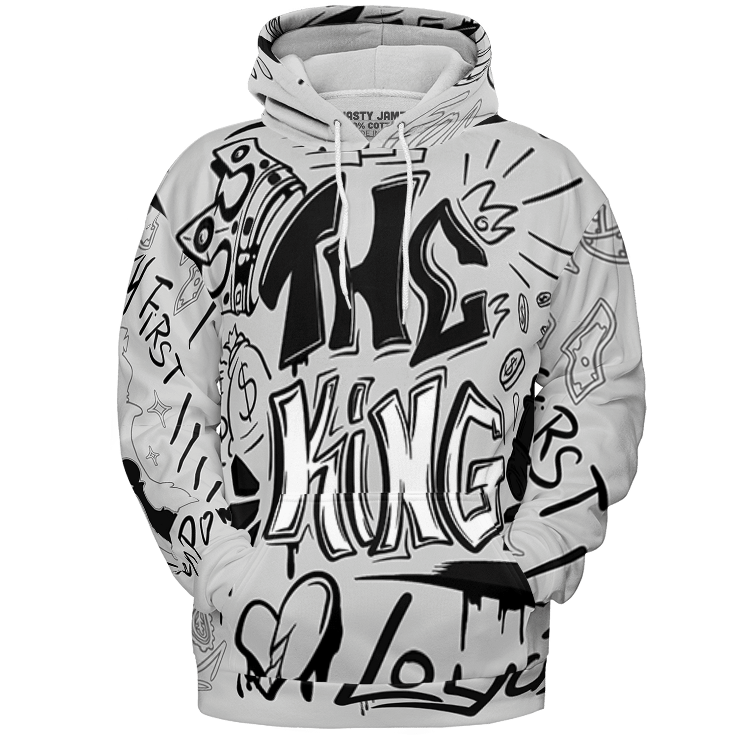 Retro High OG Black White 1s Hoodie Match The King 3D All-Over Print Graffiti - NastyJamz