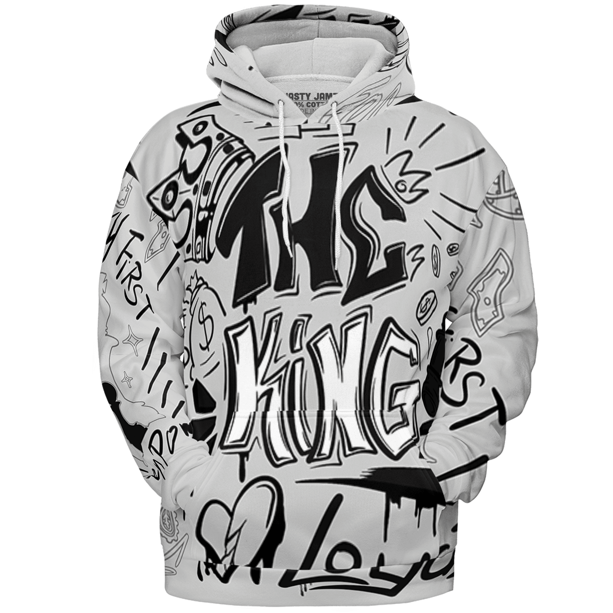 Retro High OG Black White 1s Hoodie Match The King 3D All-Over Print Graffiti - NastyJamz