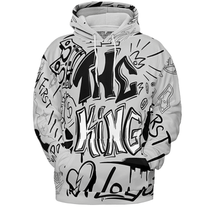 Retro High OG Black White 1s Hoodie Match The King 3D All-Over Print Graffiti - NastyJamz
