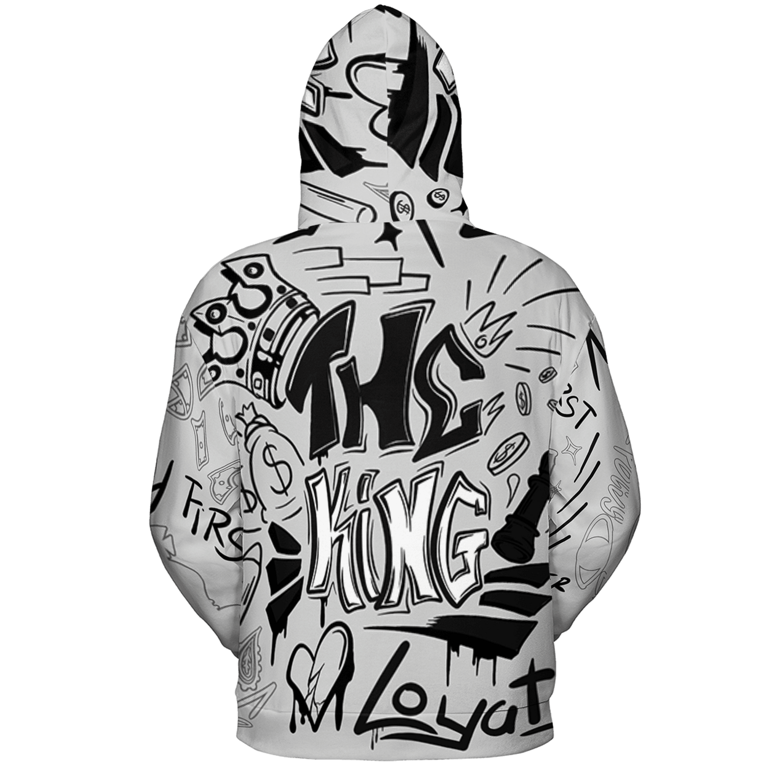 Retro High OG Black White 1s Hoodie Match The King 3D All-Over Print Graffiti - NastyJamz