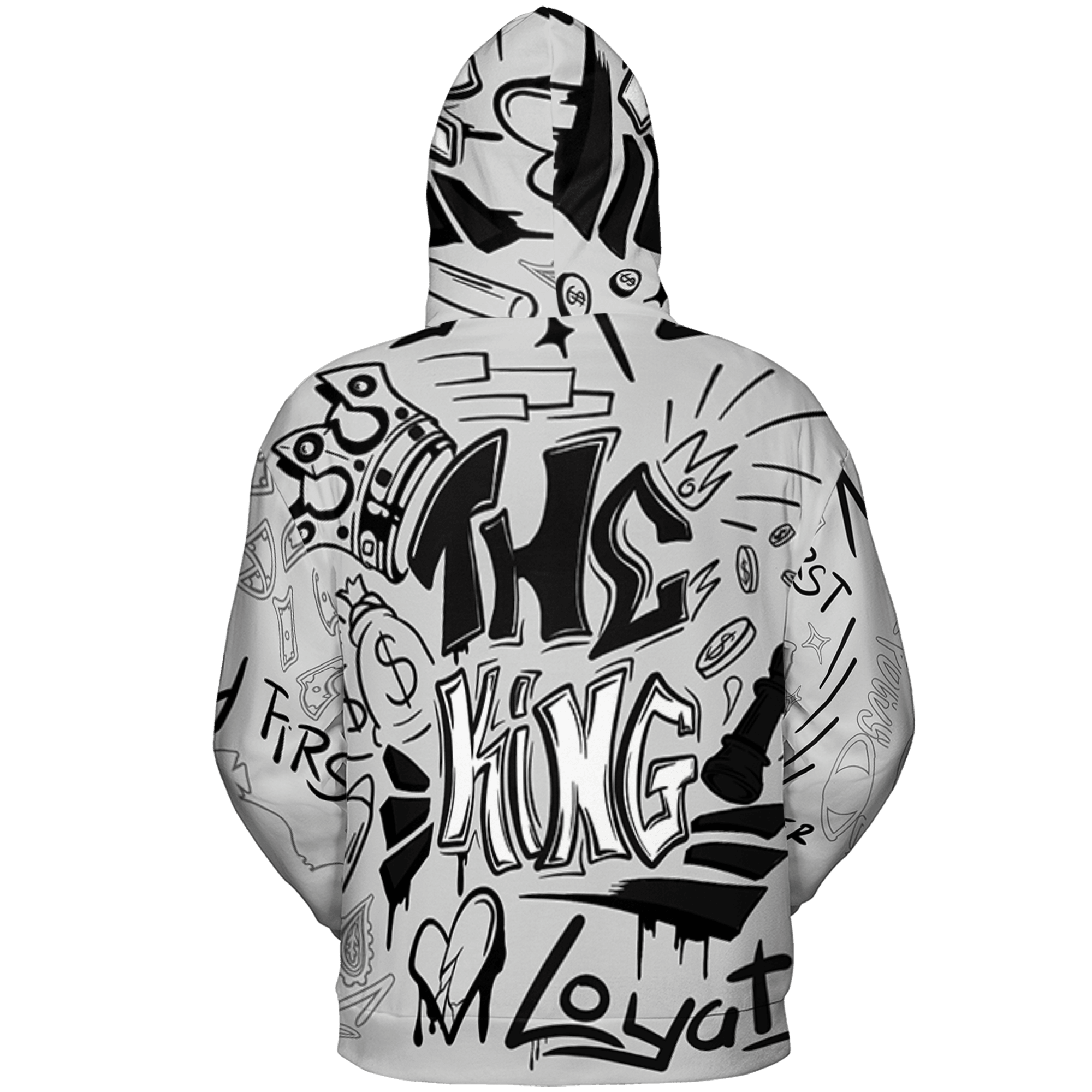 Retro High OG Black White 1s Hoodie Match The King 3D All-Over Print Graffiti - NastyJamz