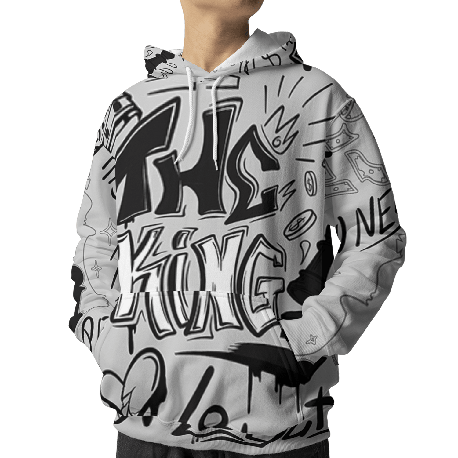 Retro High OG Black White 1s Hoodie Match The King 3D All-Over Print Graffiti - NastyJamz