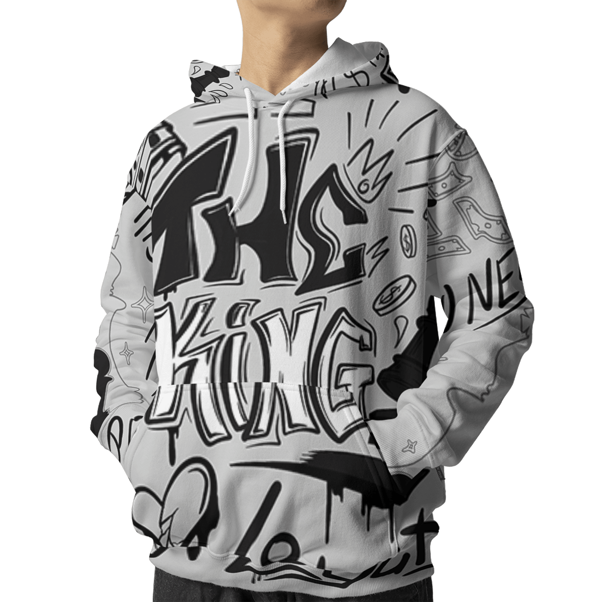 Retro High OG Black White 1s Hoodie Match The King 3D All-Over Print Graffiti - NastyJamz