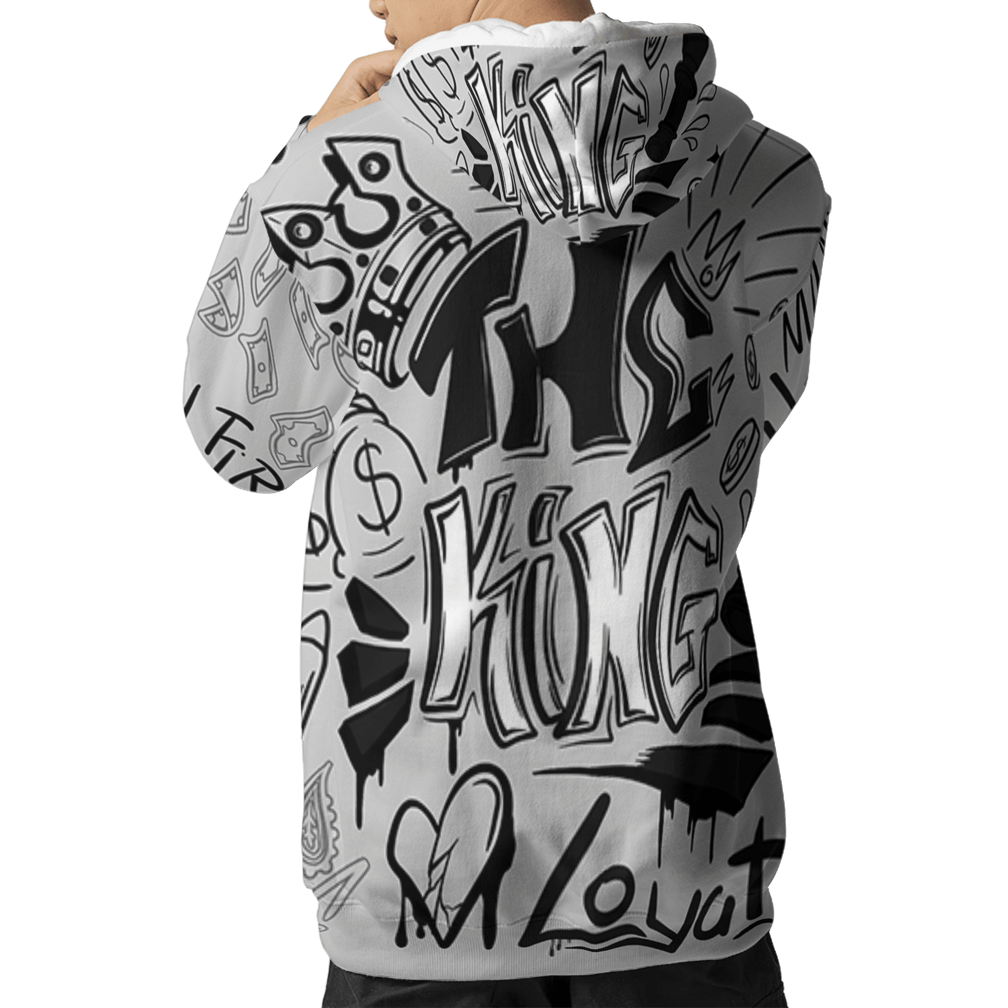 Retro High OG Black White 1s Hoodie Match The King 3D All-Over Print Graffiti - NastyJamz
