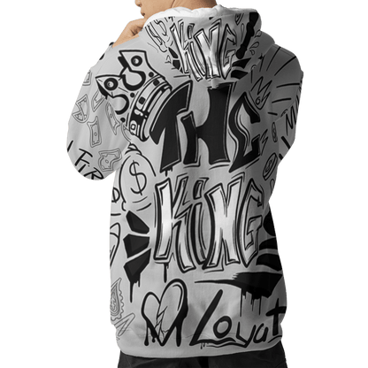 Retro High OG Black White 1s Hoodie Match The King 3D All-Over Print Graffiti - NastyJamz