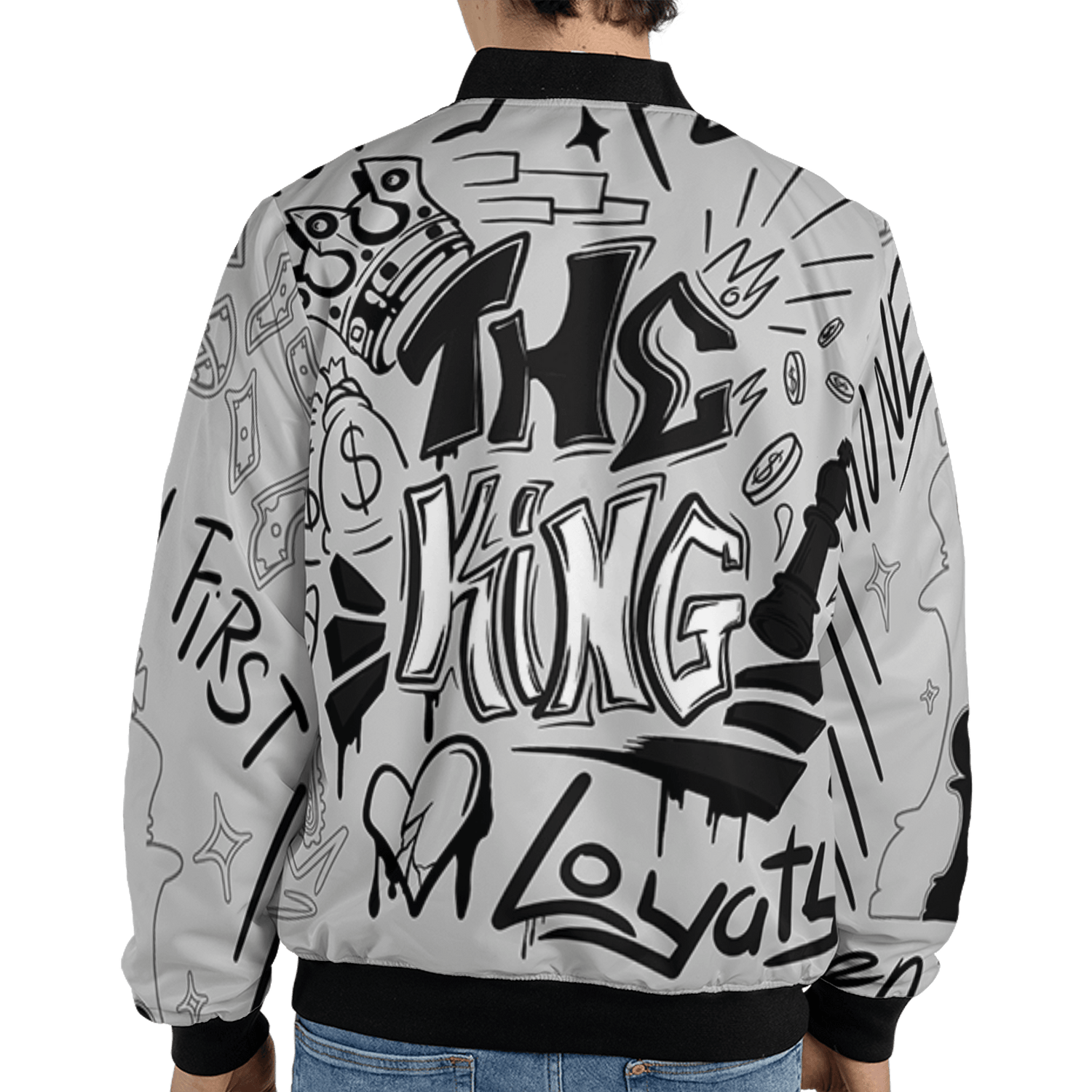 Retro High OG Black White 1s Jacket Match The King 3D All-Over Print Graffiti - NastyJamz