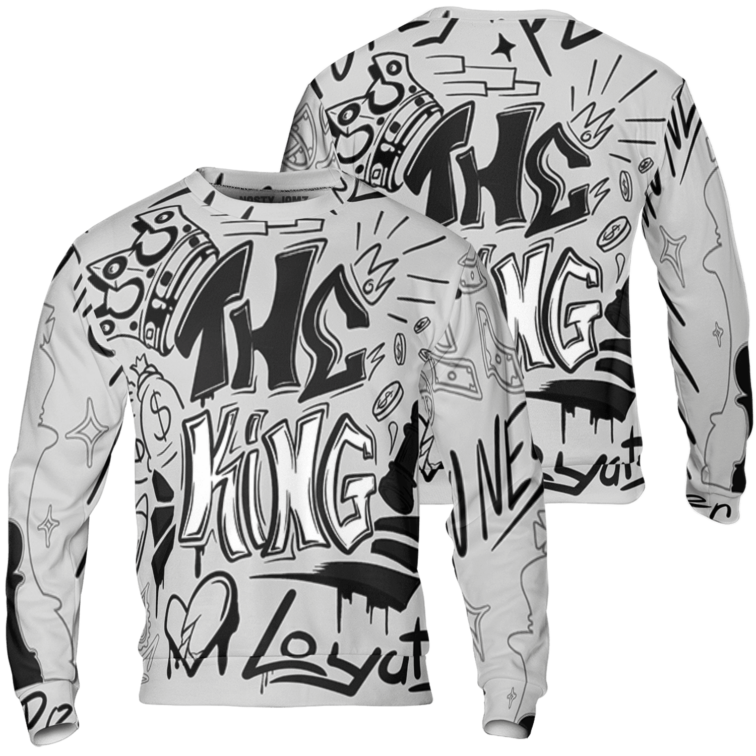 Retro High OG Black White 1s Sweatshirt Match The King 3D All-Over Print Graffiti - NastyJamz