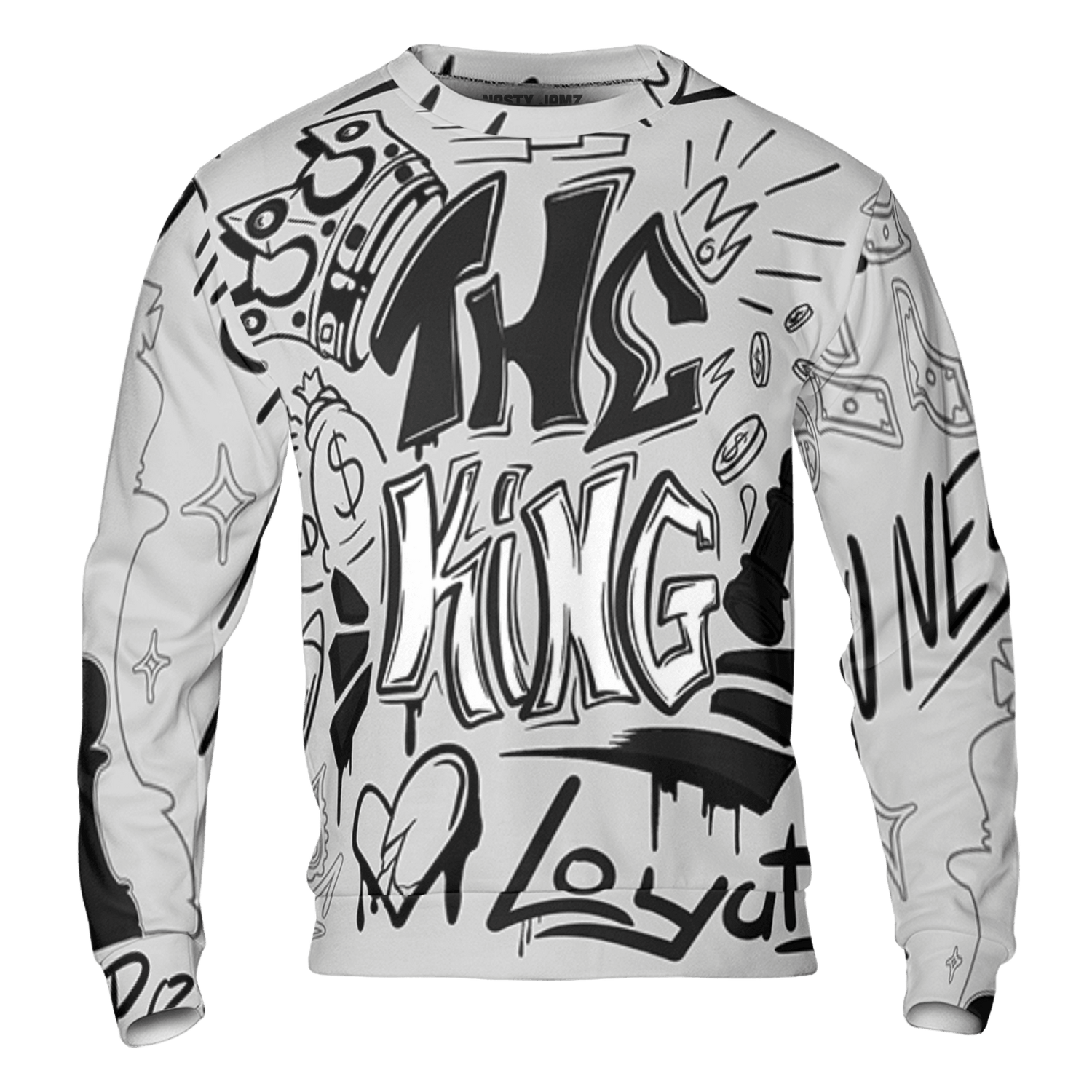Retro High OG Black White 1s Sweatshirt Match The King 3D All-Over Print Graffiti - NastyJamz