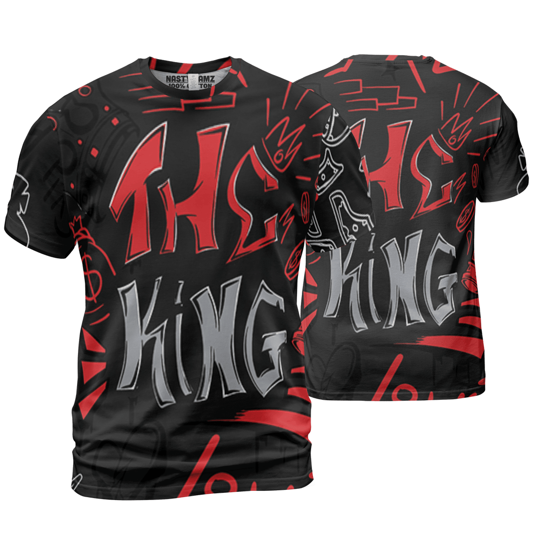 Bred Reimagined 4s T Shirt Match The King 3D All-Over Print Graffiti - NastyJamz