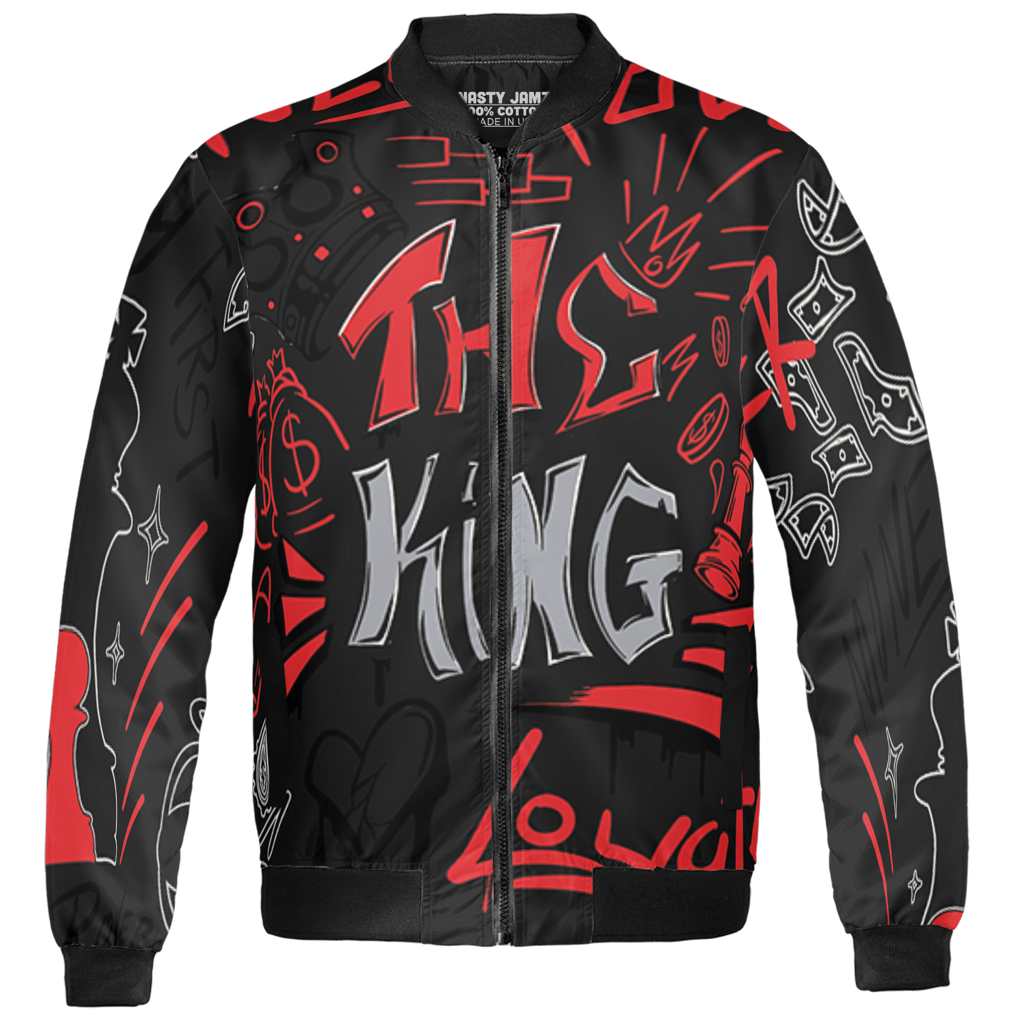 Bred Reimagined 4s Jacket Match The King 3D All-Over Print Graffiti - NastyJamz