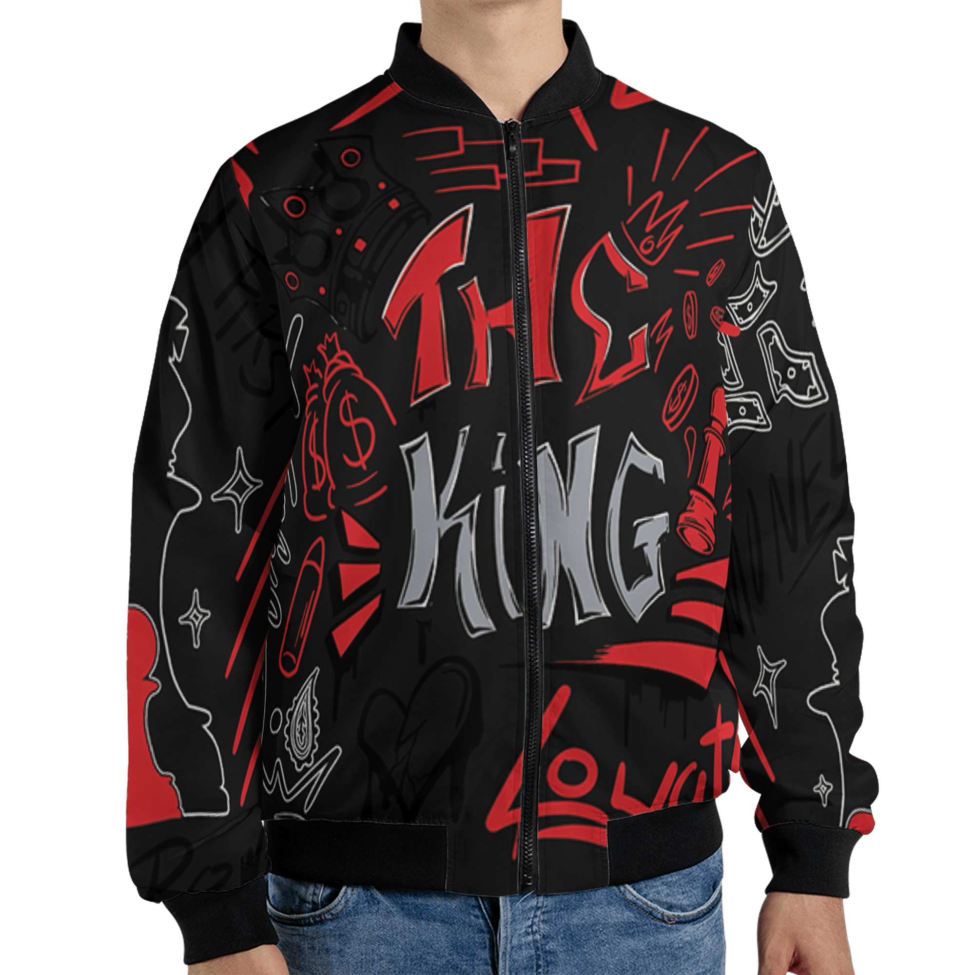 Bred Reimagined 4s Jacket Match The King 3D All-Over Print Graffiti - NastyJamz